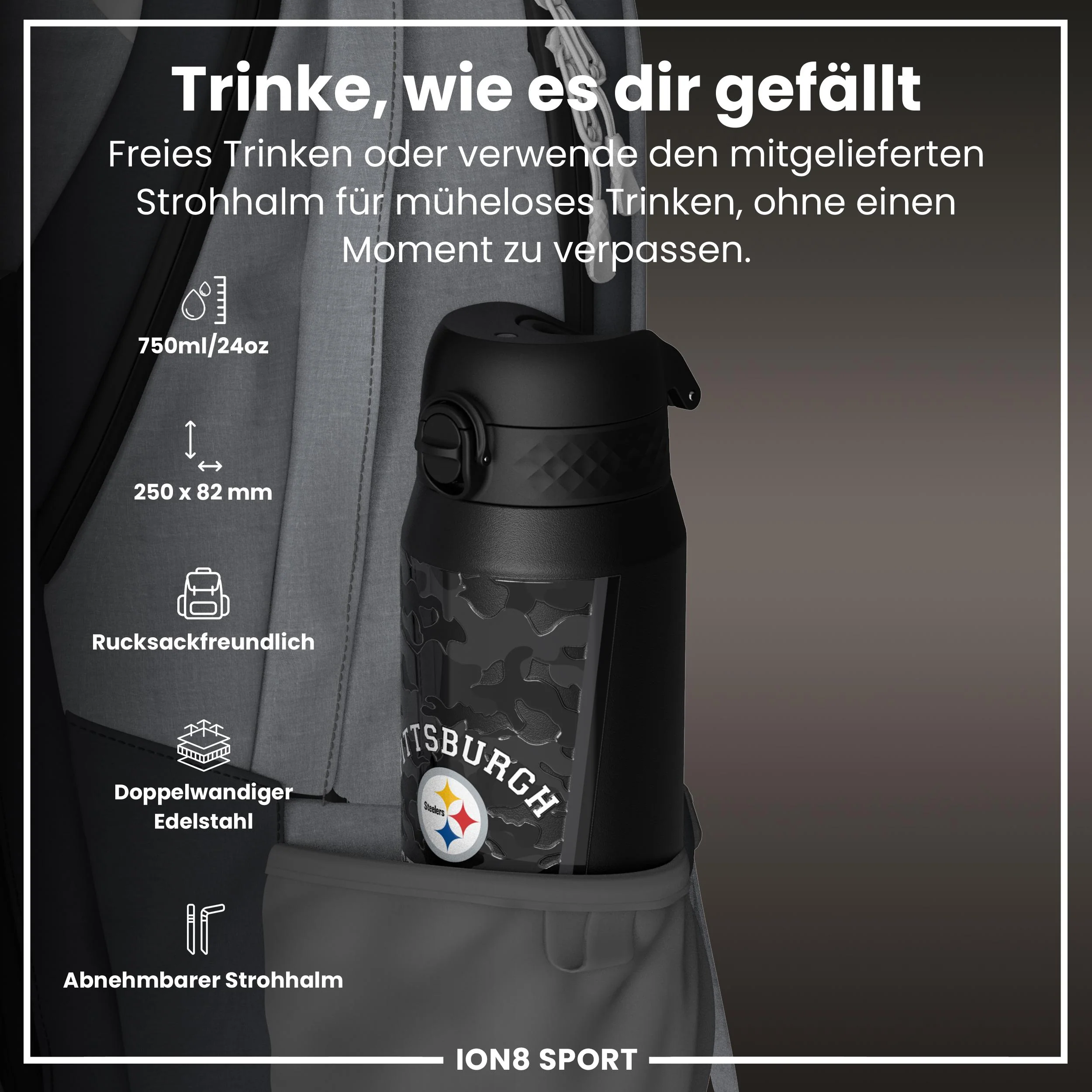 NFL x ION8, Isolierte Edelstahl, Steelers, 750 ml - Image 2