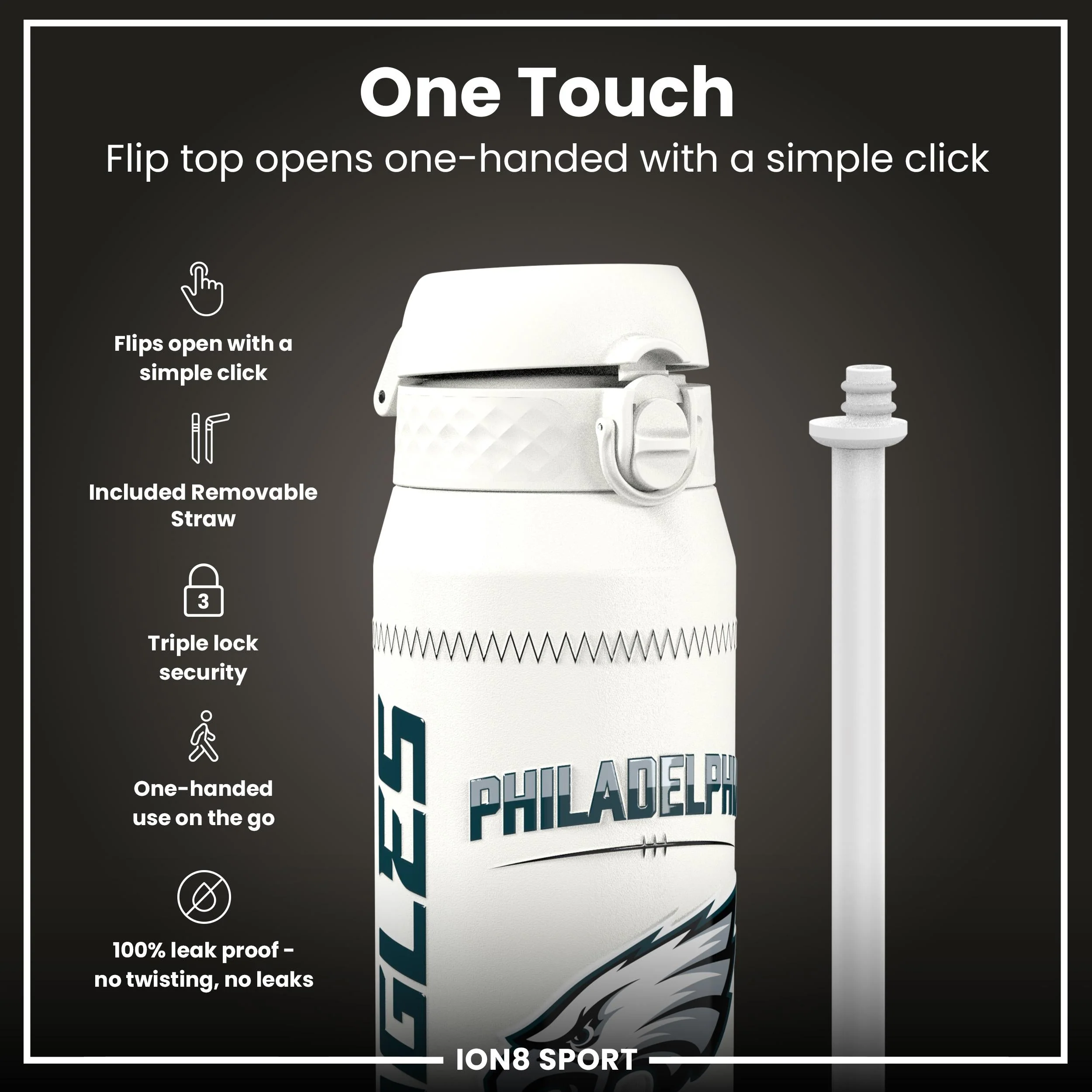 NFL x ION8, Isolierte Edelstahl, Hurts Eagles, 750 ml - Image 3
