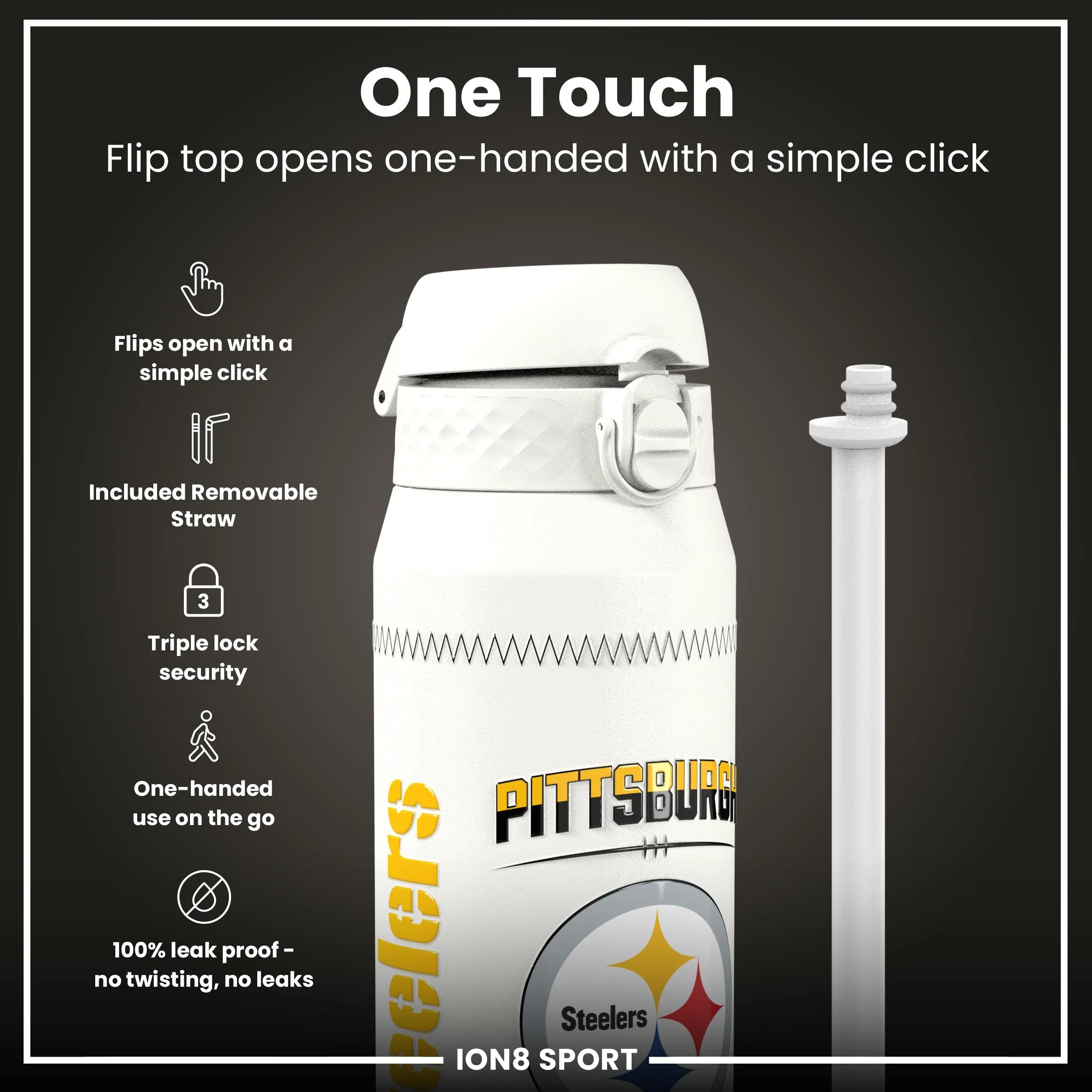 NFL x ION8, Isolierte Edelstahl, GameDay Series, Watt Steelers, 750 ml - Image 3