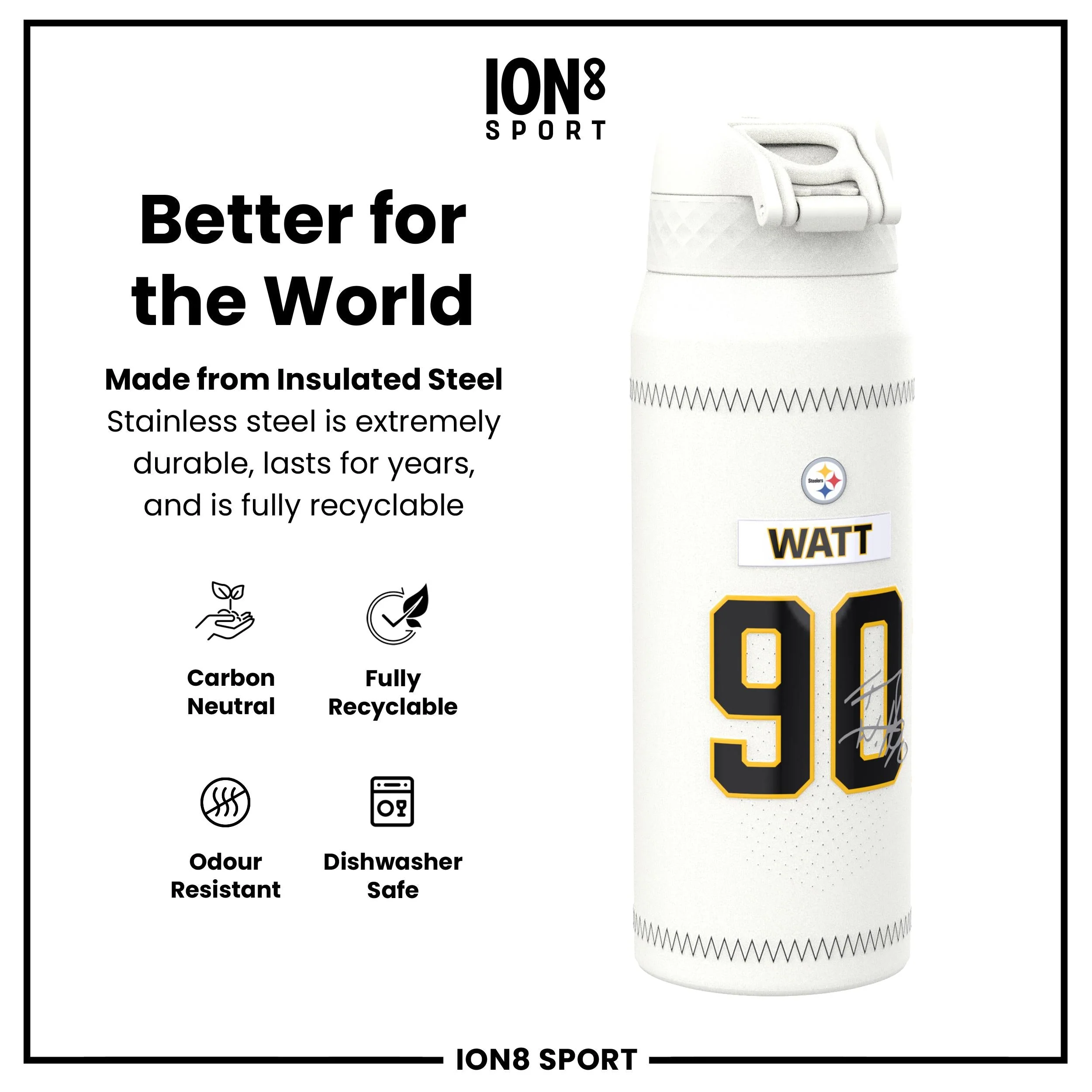 NFL x ION8, Isolierte Edelstahl, GameDay Series, Watt Steelers, 750 ml - Image 5
