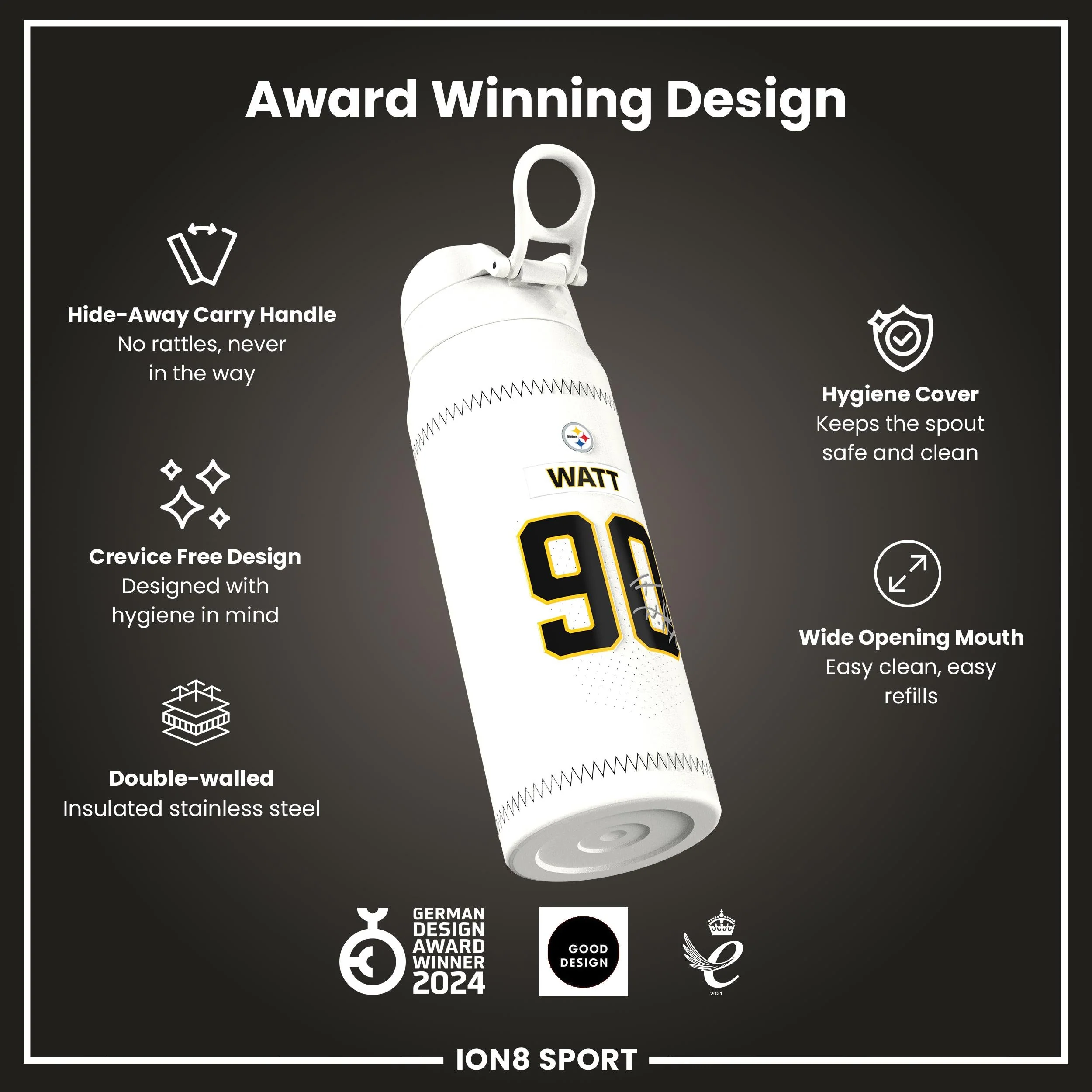 NFL x ION8, Isolierte Edelstahl, GameDay Series, Watt Steelers, 750 ml - Image 6
