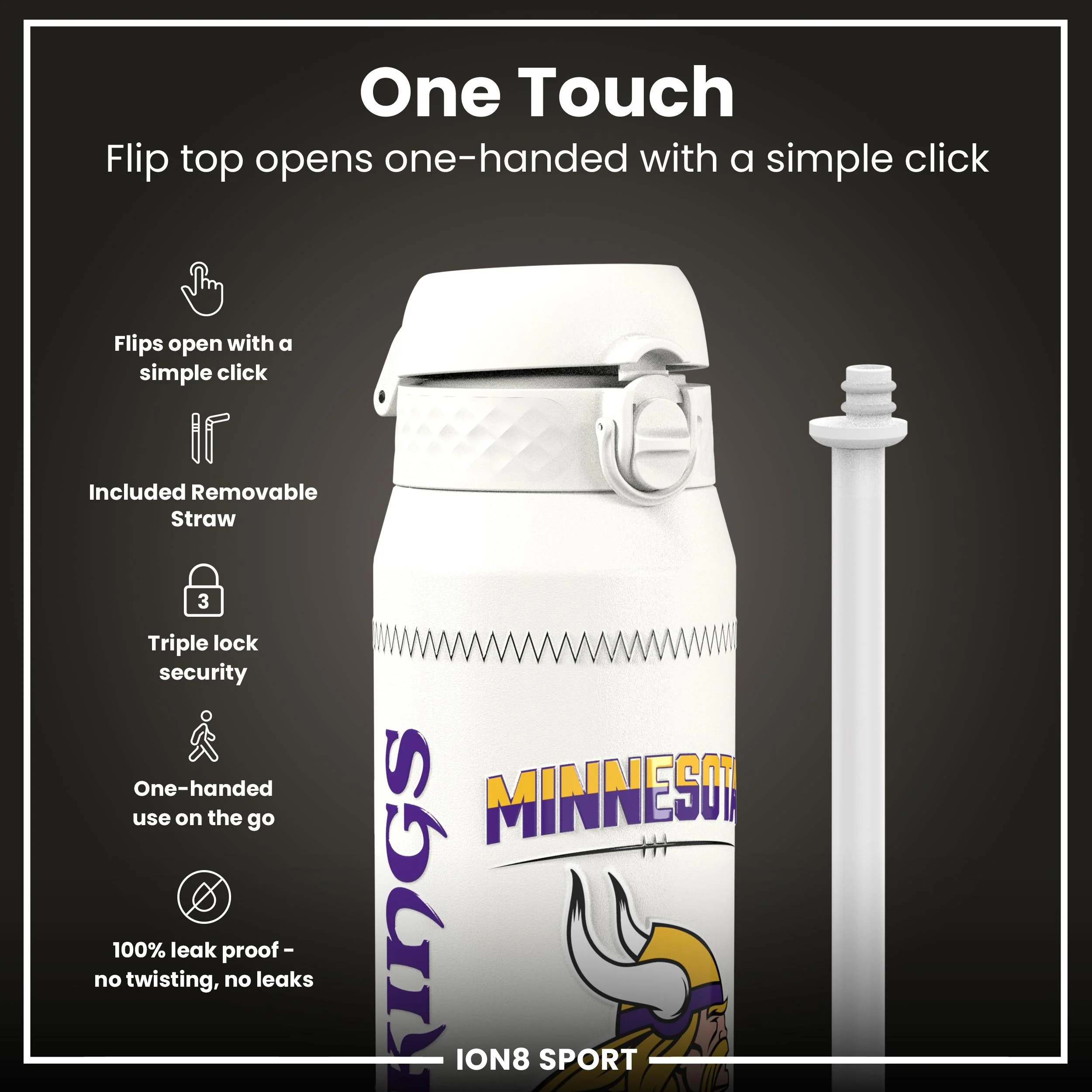 NFL x ION8, Isolierte Edelstahl, Jefferson Vikings, 750 ml - Image 3