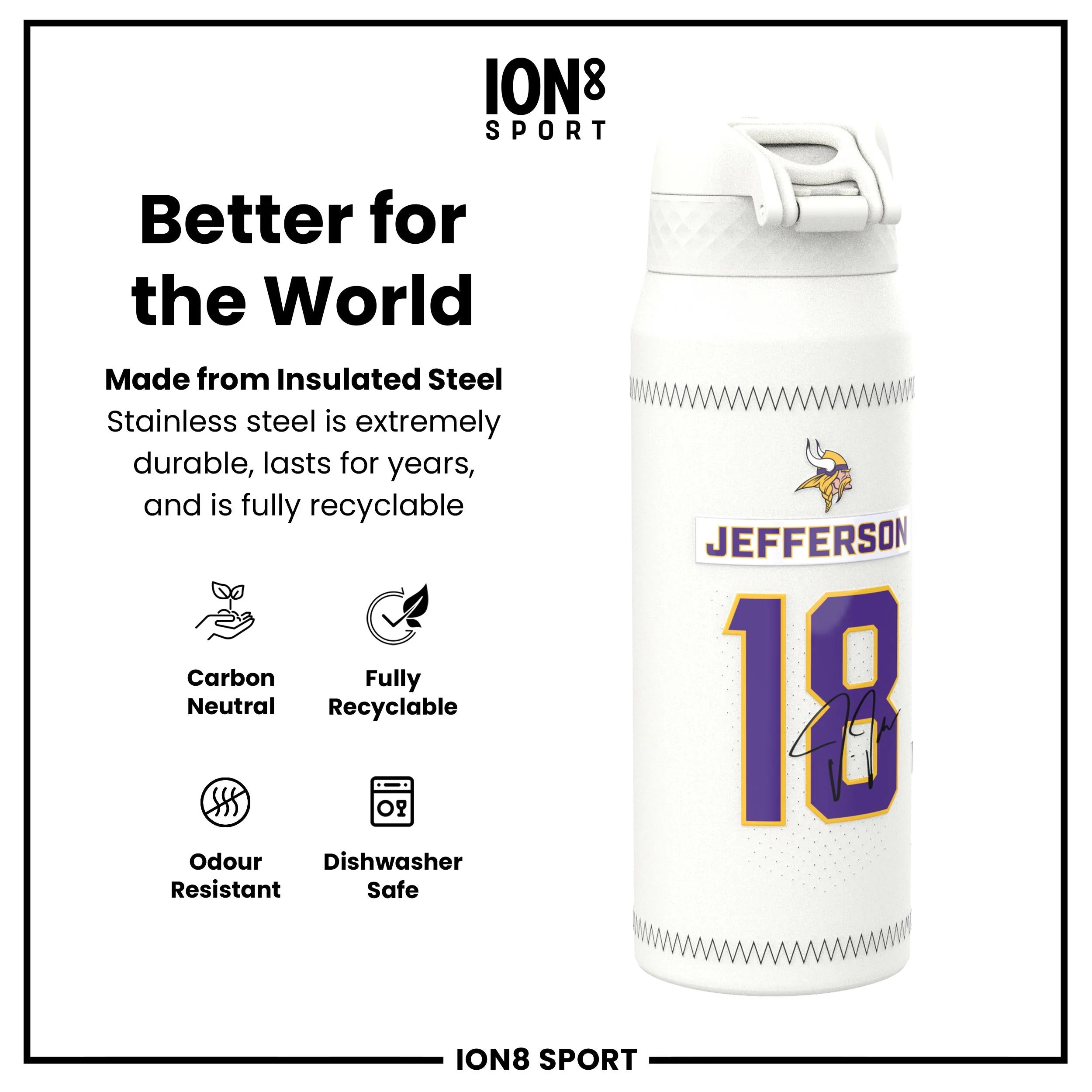 NFL x ION8, Isolierte Edelstahl, Jefferson Vikings, 750 ml - Image 5