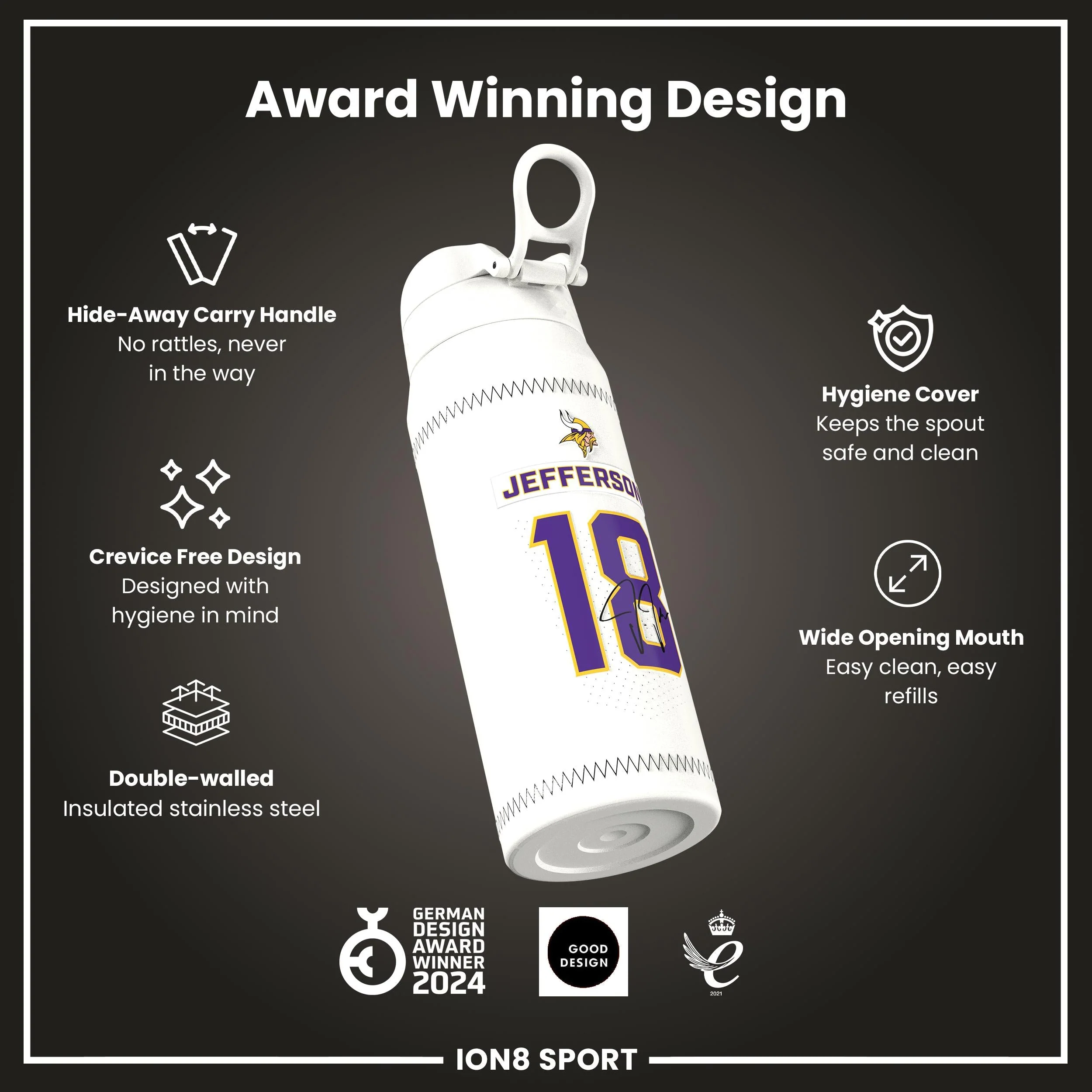 NFL x ION8, Isolierte Edelstahl, Jefferson Vikings, 750 ml - Image 6