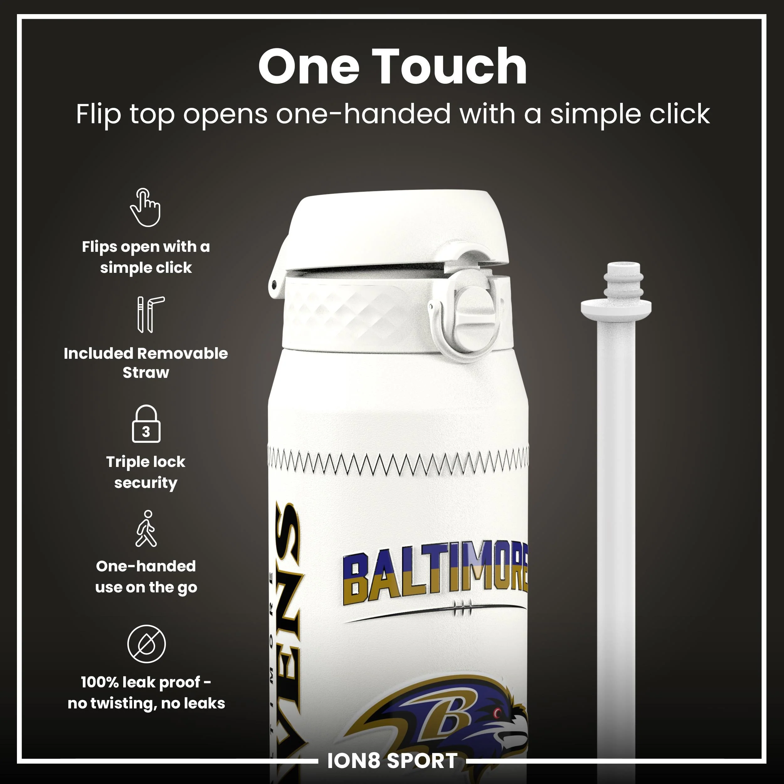 NFL x ION8, Isolierte Edelstahl, Lamar Ravens, 750 ml - Image 3