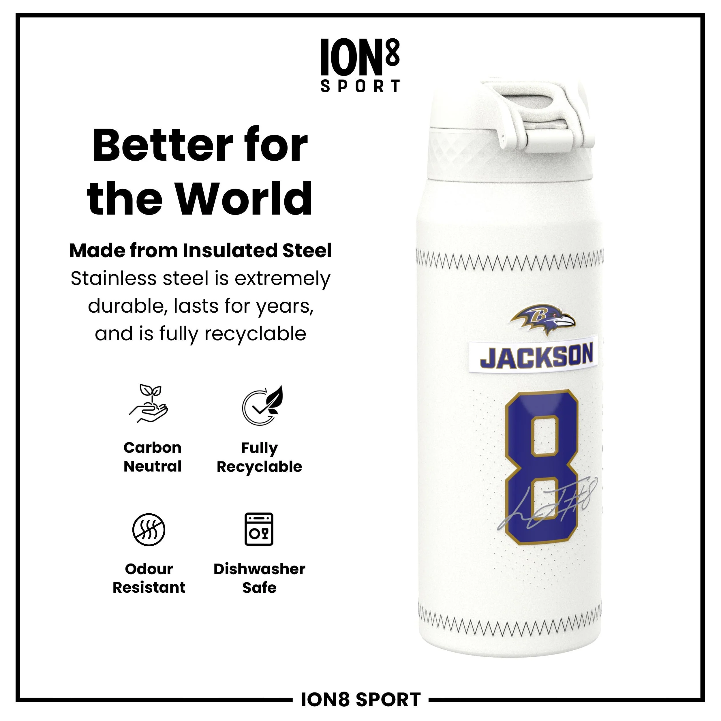 NFL x ION8, Isolierte Edelstahl, Lamar Ravens, 750 ml - Image 5