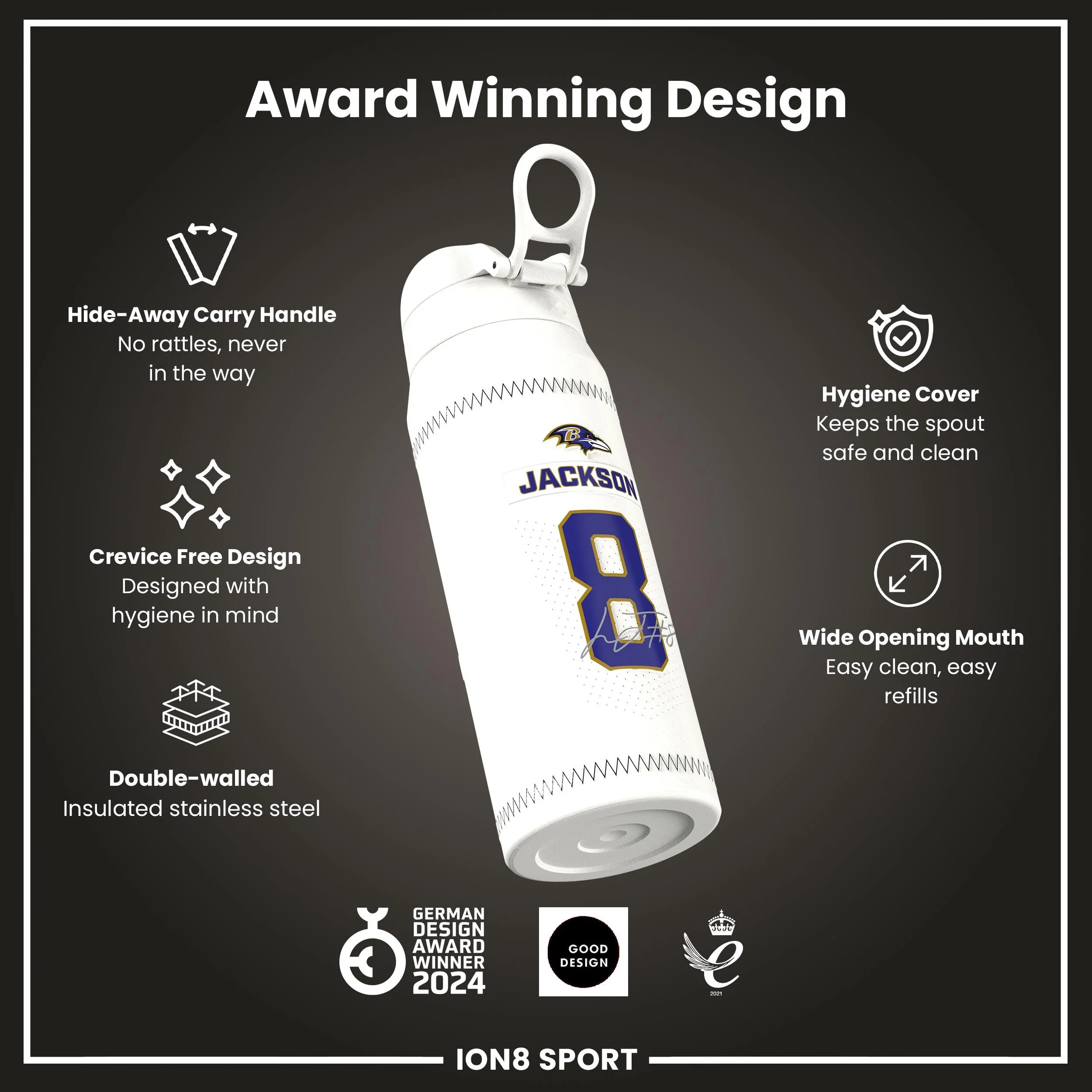 NFL x ION8, Isolierte Edelstahl, Lamar Ravens, 750 ml - Image 6