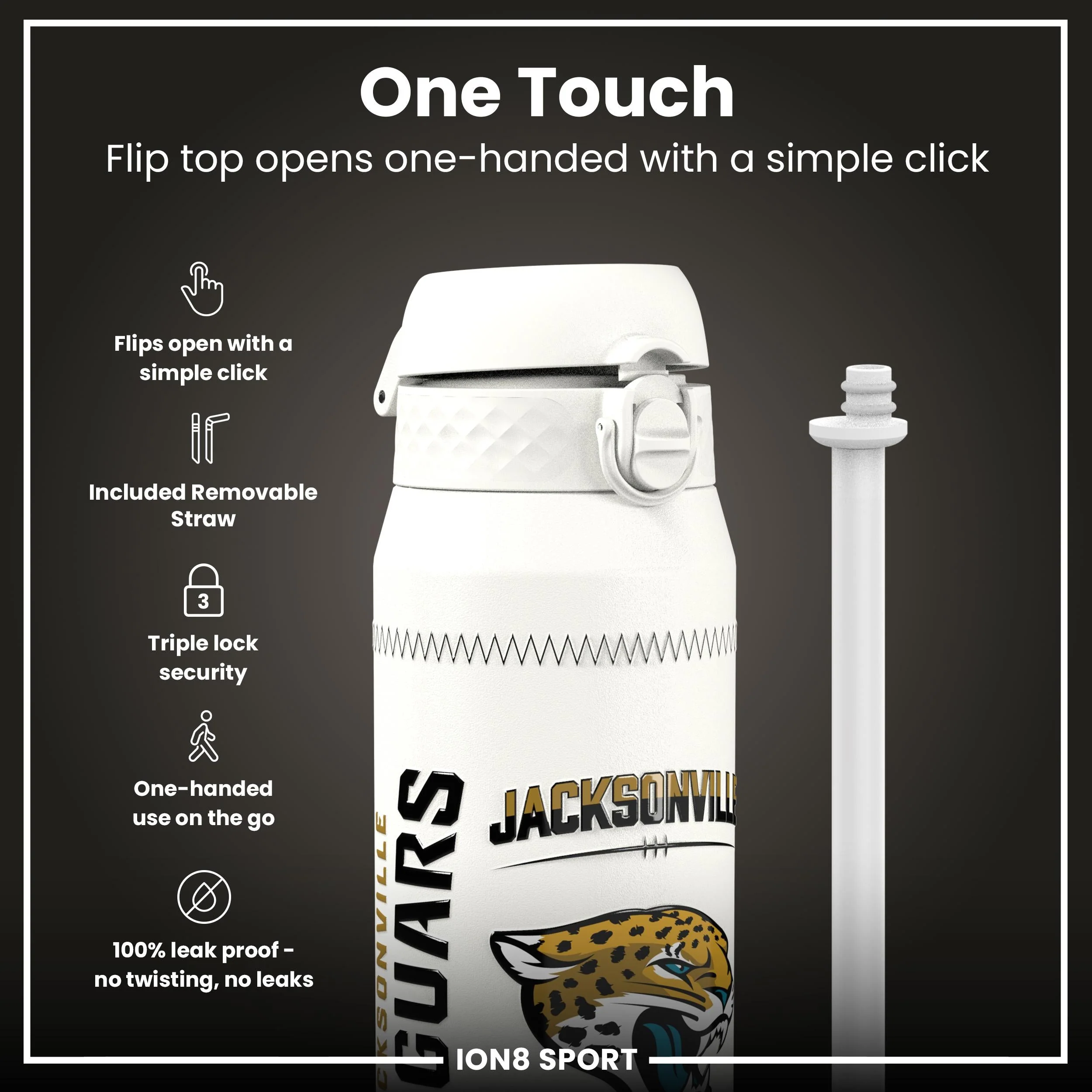NFL x ION8, Isolierte Edelstahl, Hunter Jaguars, 750 ml - Image 3