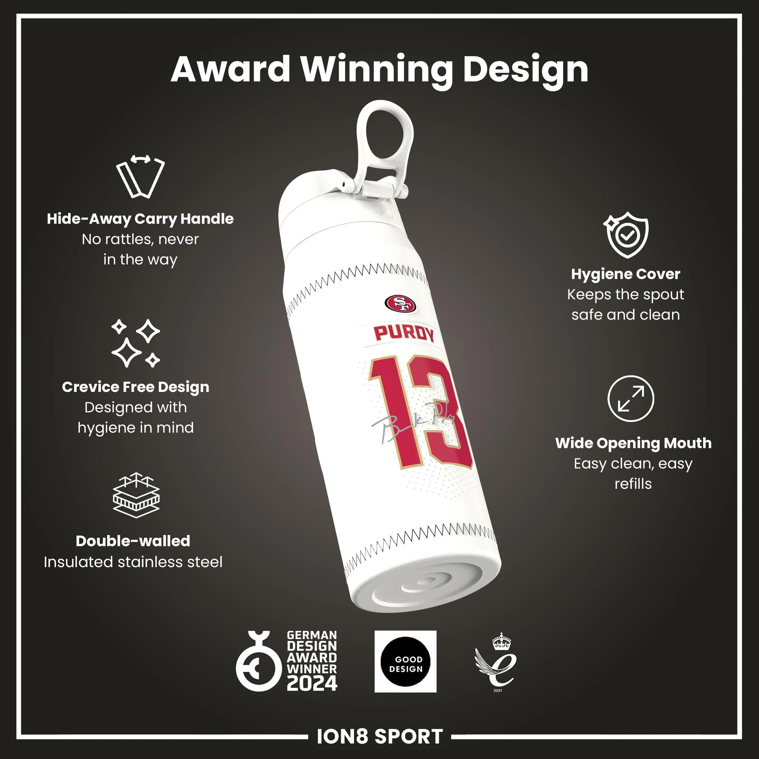 NFL x ION8, Isolierte Edelstahl, Purdy 49ers, 750 ml - Image 6