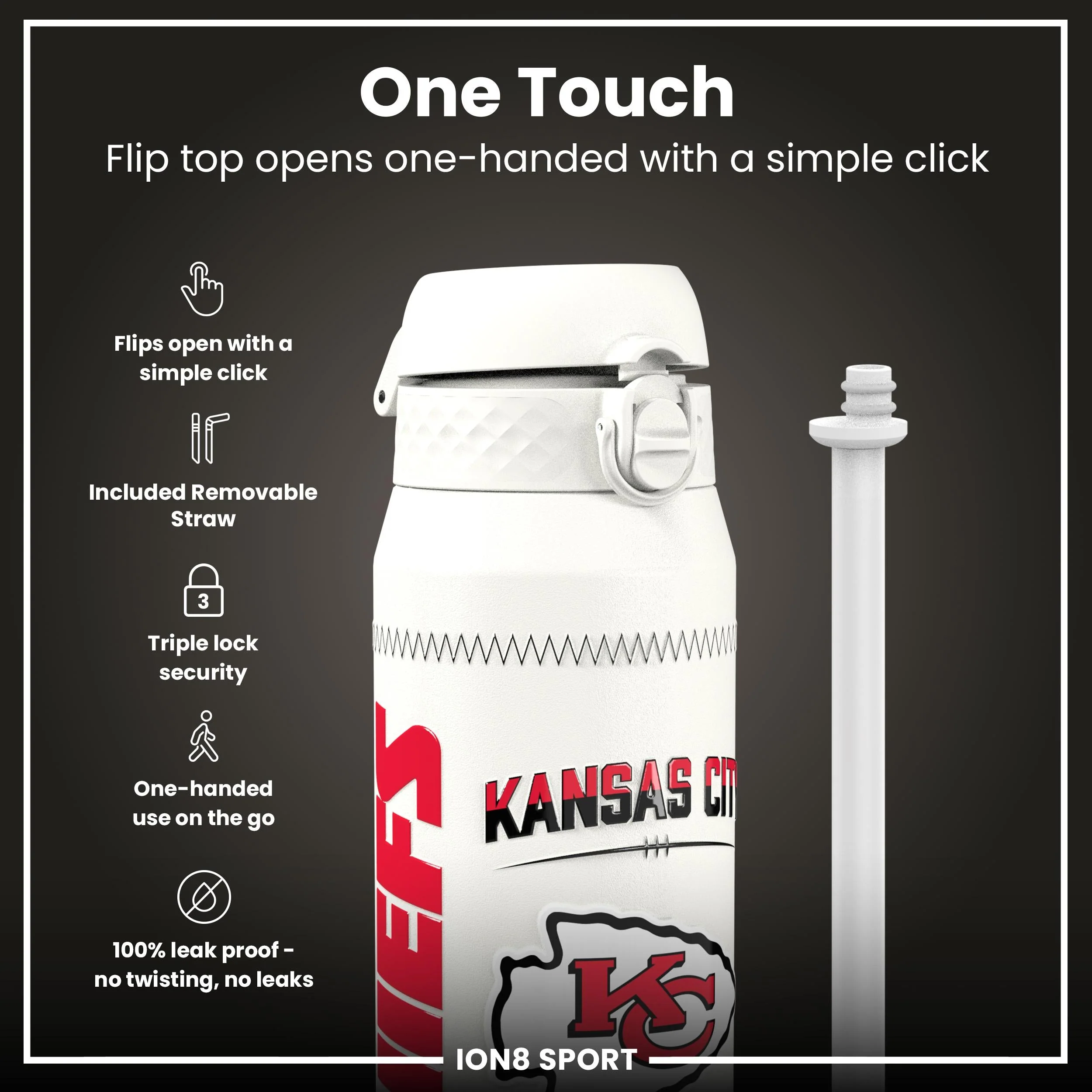 NFL x ION8, Isolierte Edelstahl, Mahomes Chiefs, 750 ml - Image 3