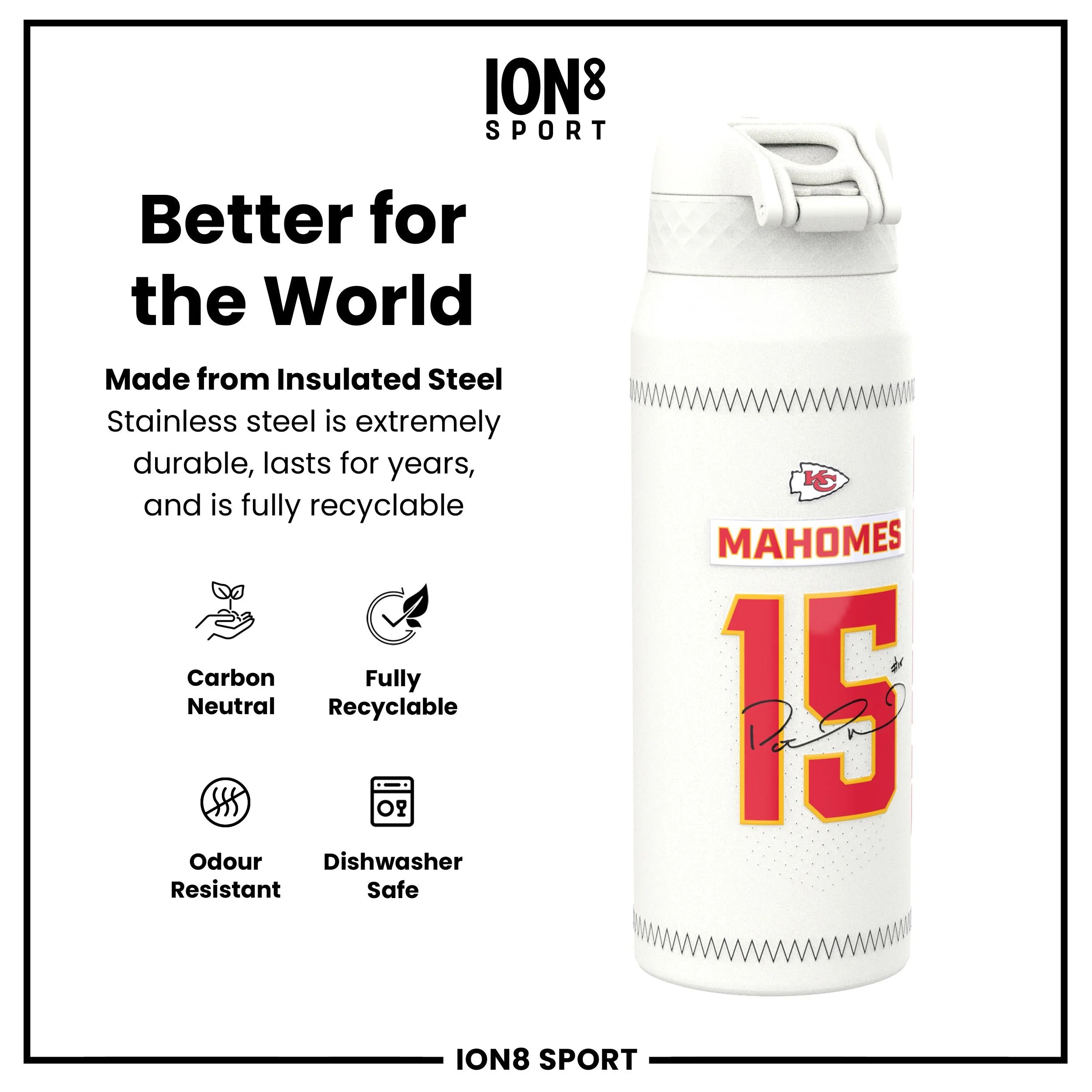 NFL x ION8, Isolierte Edelstahl, Mahomes Chiefs, 750 ml - Image 5