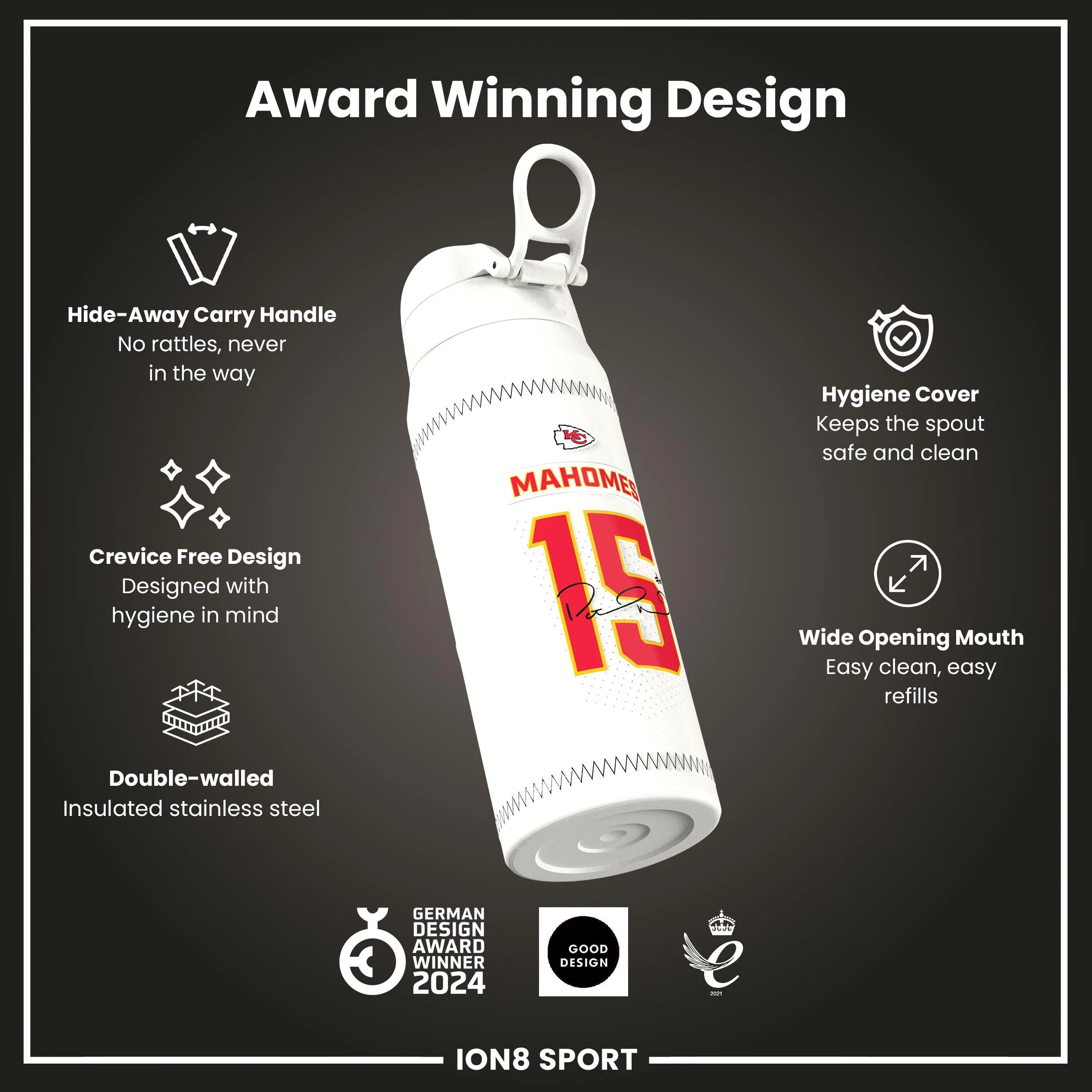NFL x ION8, Isolierte Edelstahl, Mahomes Chiefs, 750 ml - Image 6