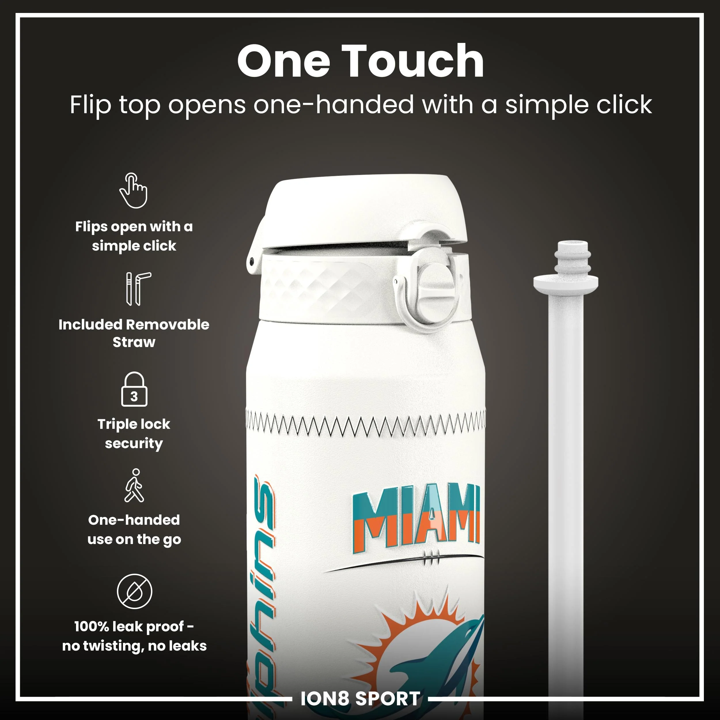 NFL x ION8, Isolierte Edelstahl, GameDay Series, Tua Dolphins, 750 ml - Image 3
