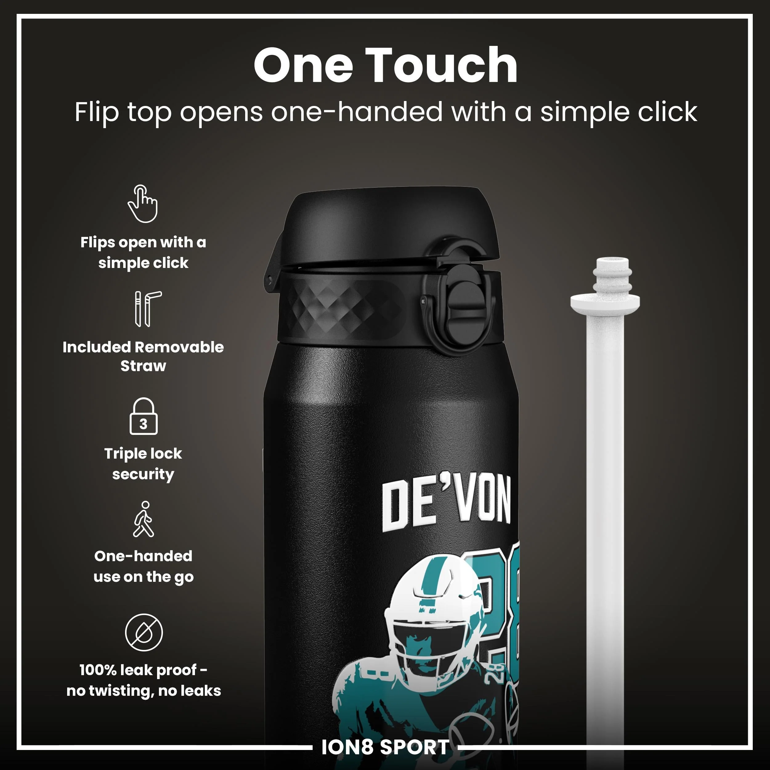 NFL x ION8, Isolierte Edelstahl, Locked In Series, De'Von Achane, 750 ml - Image 3