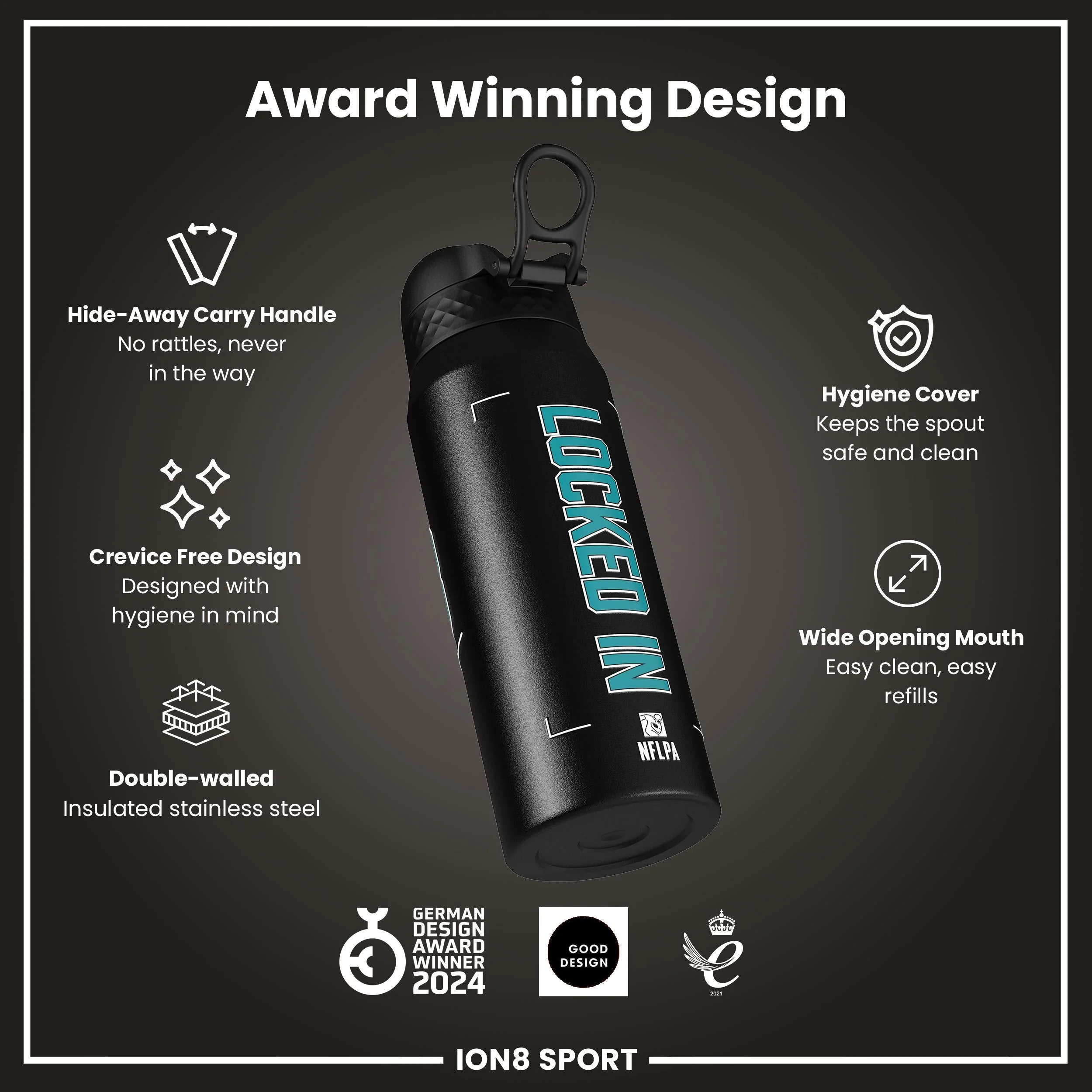 NFL x ION8, Isolierte Edelstahl, Locked In Series, De'Von Achane, 750 ml - Image 6