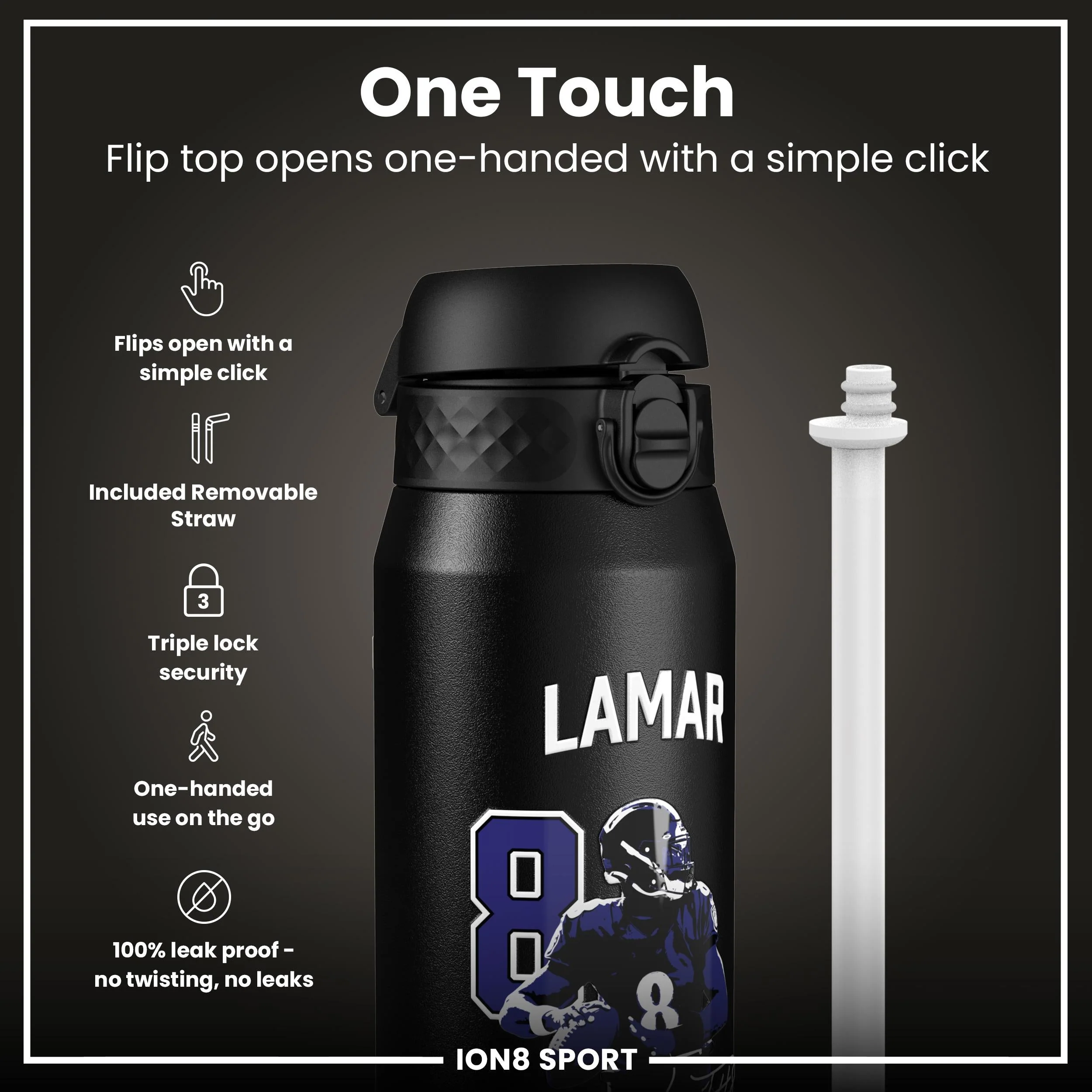 NFL x ION8, Isolierte Edelstahl, Locked In Series, Lamar Jackson, 750 ml - Image 3