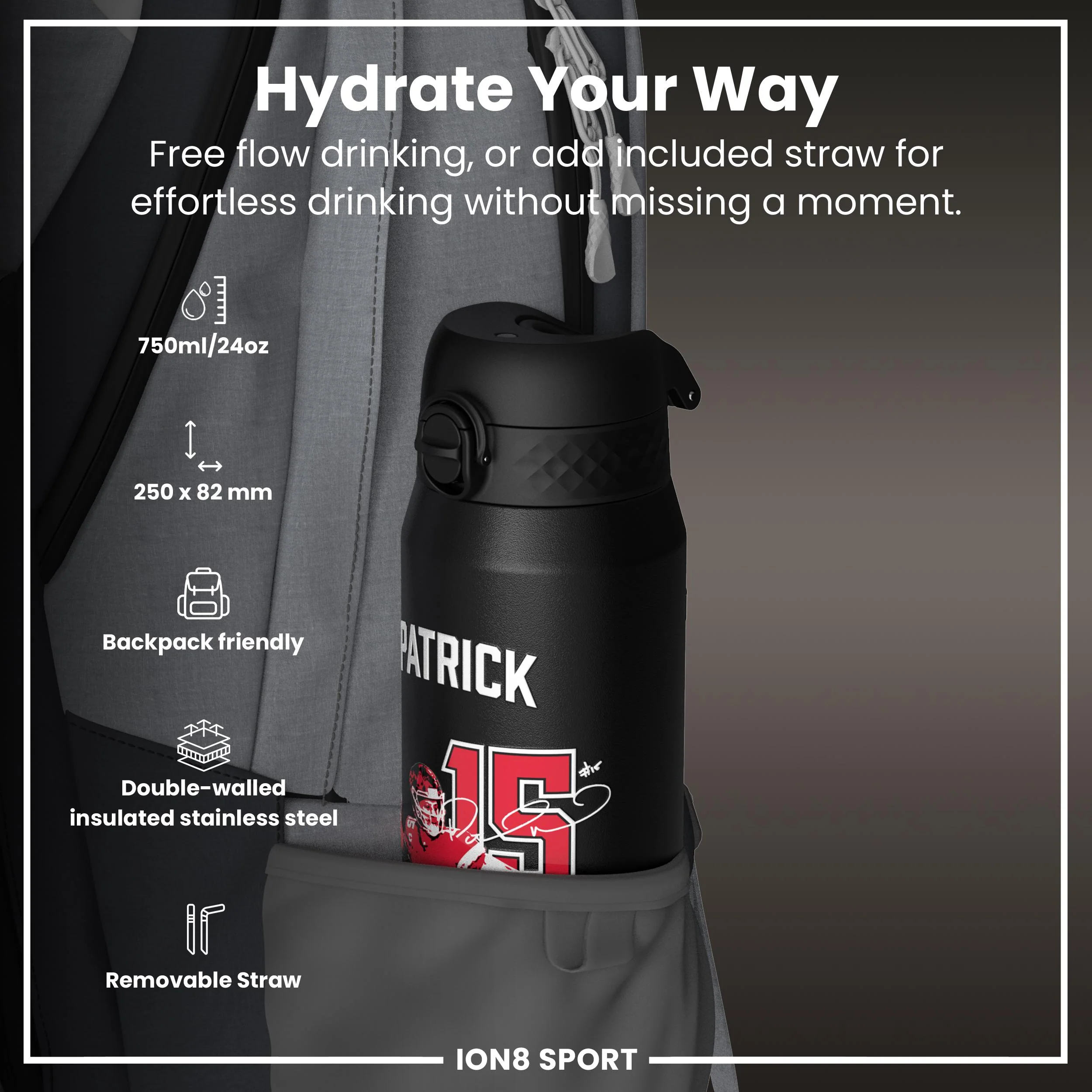 NFL x ION8, Isolierte Edelstahl, Locked In Series, Patrick Mahomes, 750 ml - Image 2