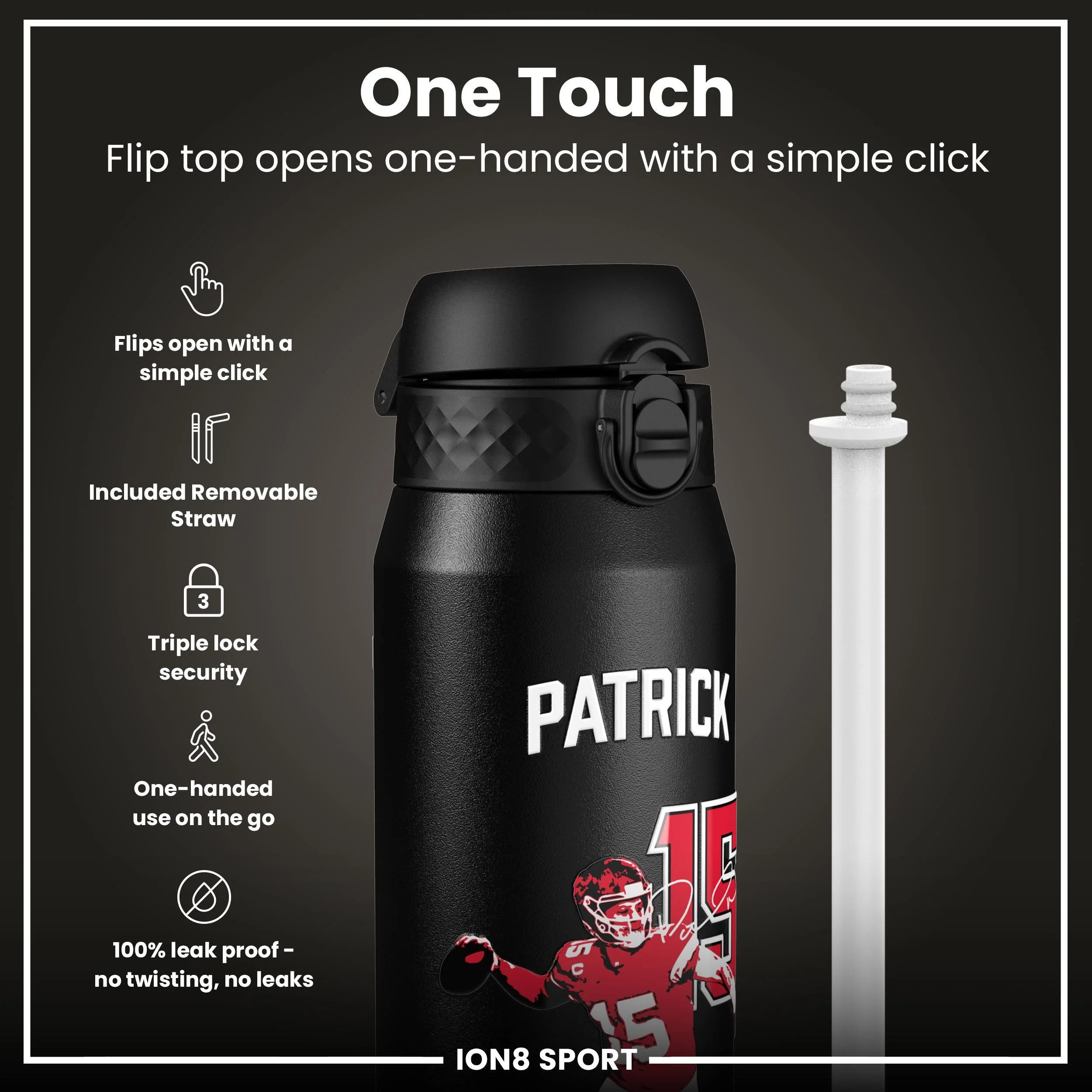 NFL x ION8, Isolierte Edelstahl, Locked In Series, Patrick Mahomes, 750 ml - Image 3