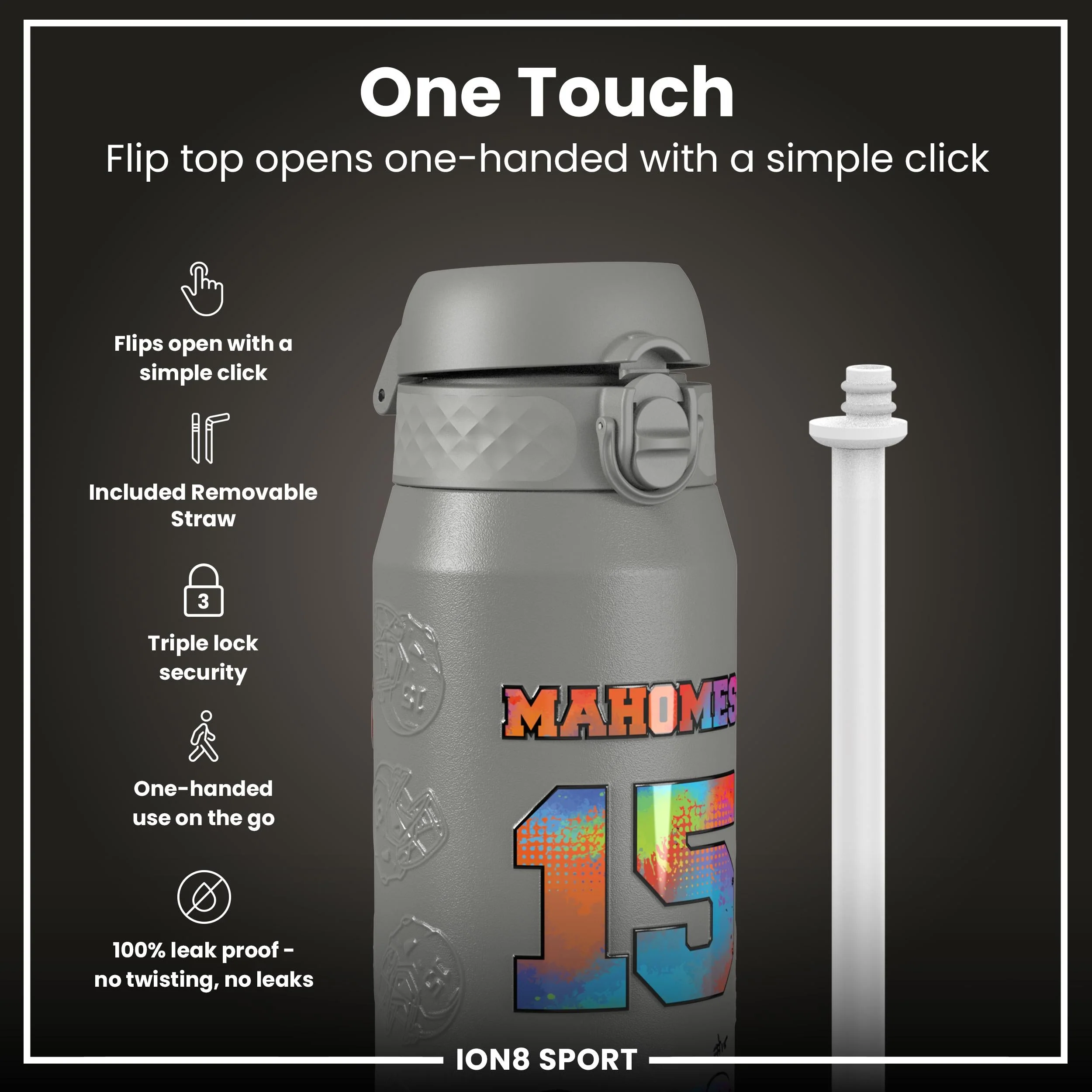 NFL x ION8, Isolierte Edelstahl, Signature Series, Patrick Mahomes, 750 ml - Image 3