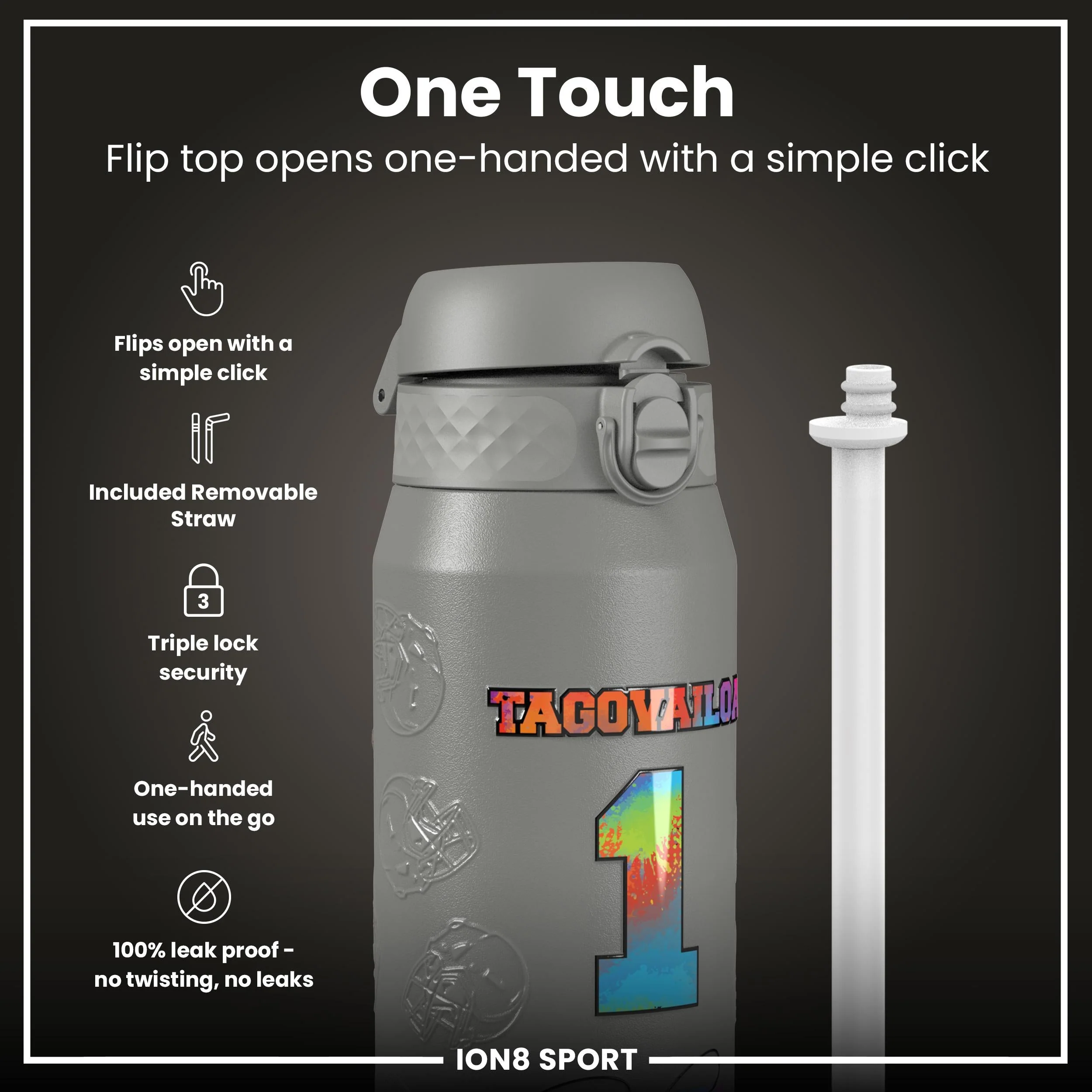 NFL x ION8, Isolierte Edelstahl, Signature Series, Tua Tagovailoa, 750 ml - Image 3