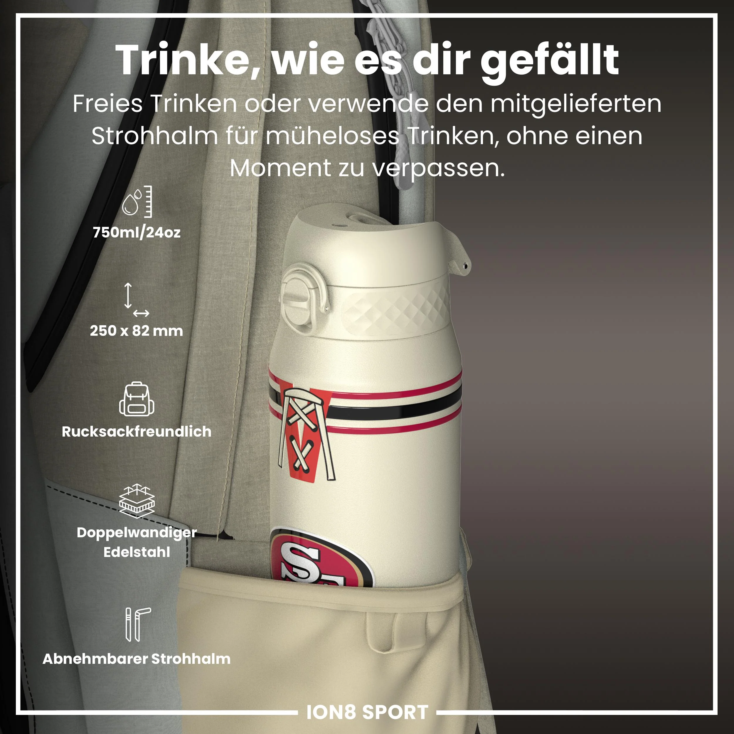 NFL x ION8, Isolierte Edelstahl, 49ers, 750 ml - Image 2