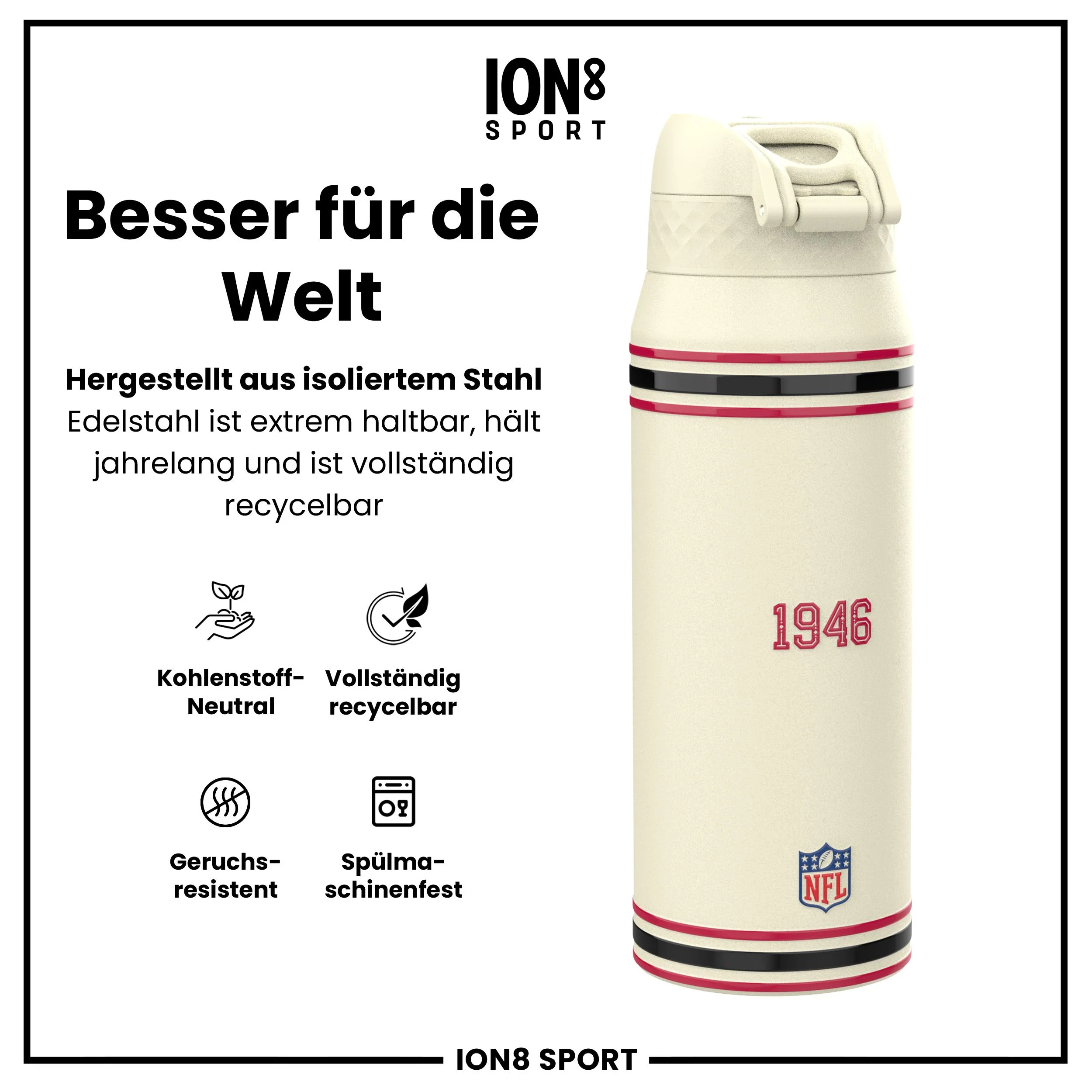 NFL x ION8, Isolierte Edelstahl, 49ers, 750 ml - Image 5
