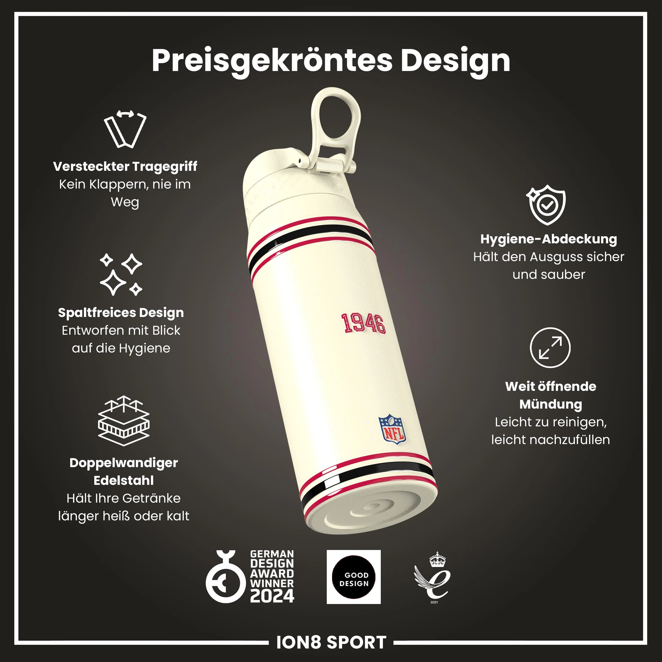 NFL x ION8, Isolierte Edelstahl, 49ers, 750 ml - Image 6