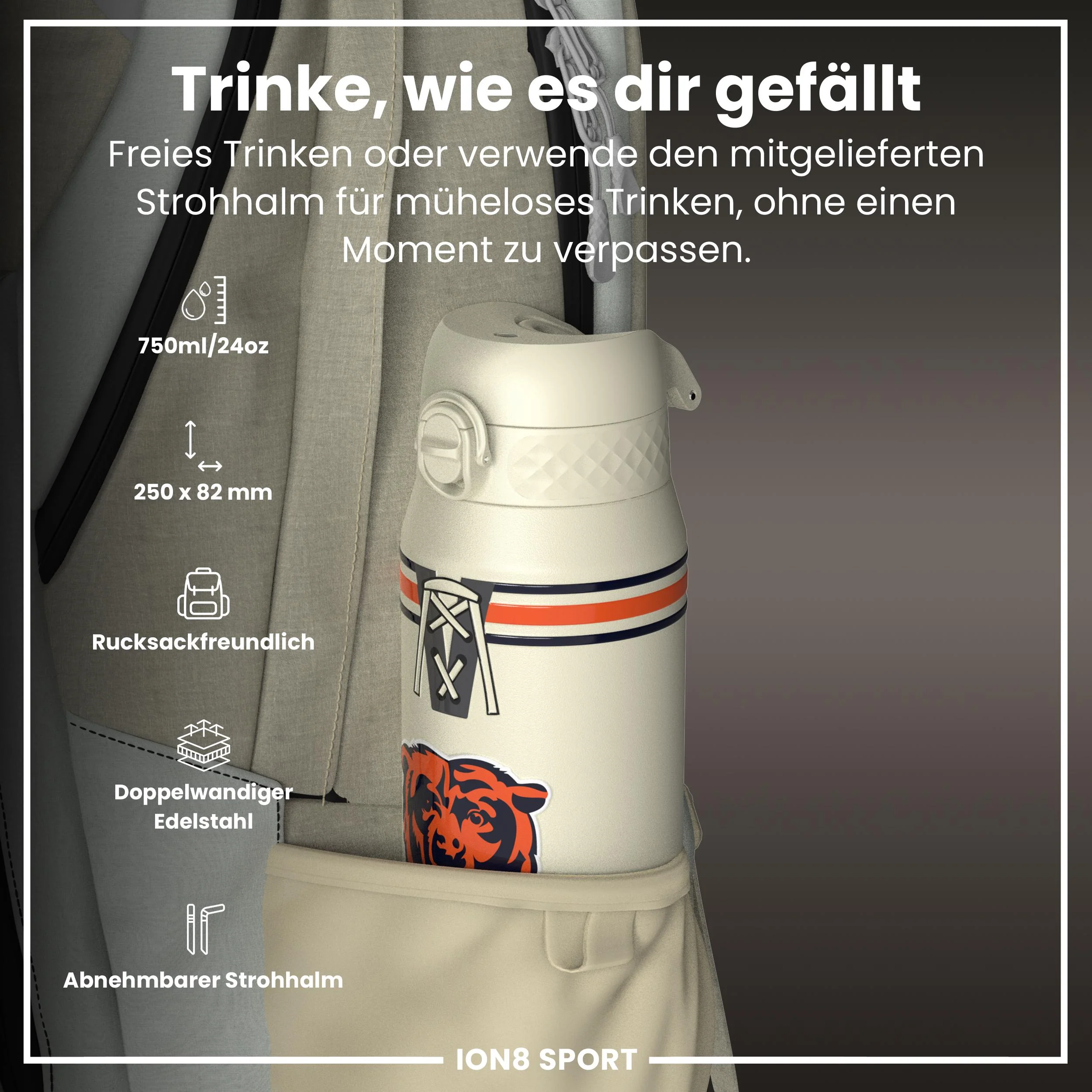 NFL x ION8, Isolierte Edelstahl, Bears, 750 ml - Image 2