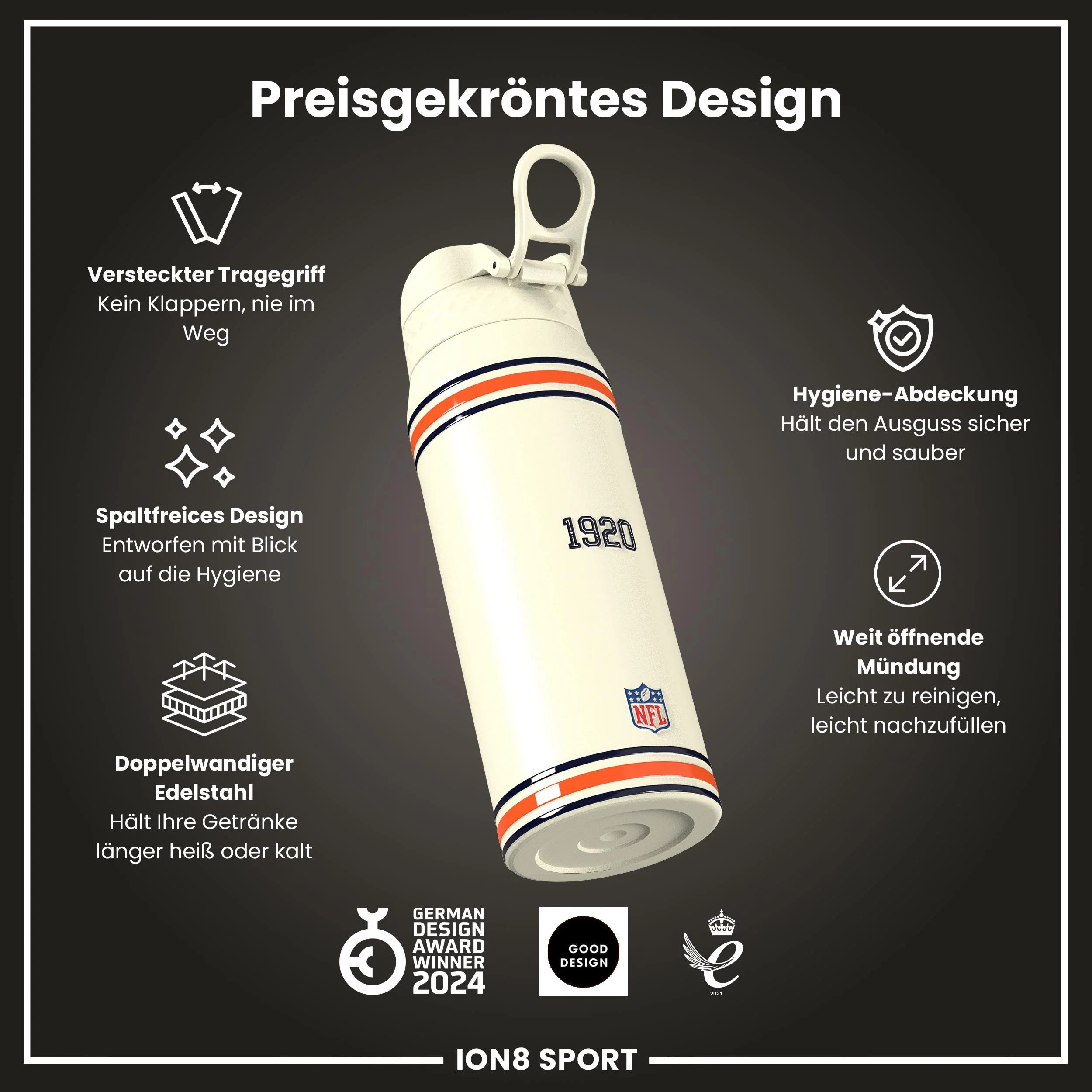 NFL x ION8, Isolierte Edelstahl, Bears, 750 ml - Image 6