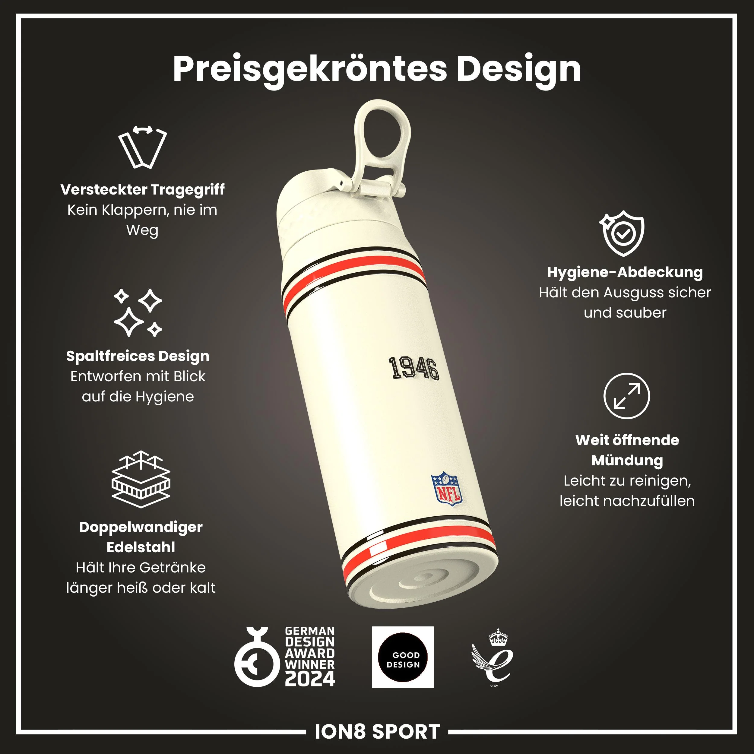 NFL x ION8, Isolierte Edelstahl, Browns, 750 ml - Image 6