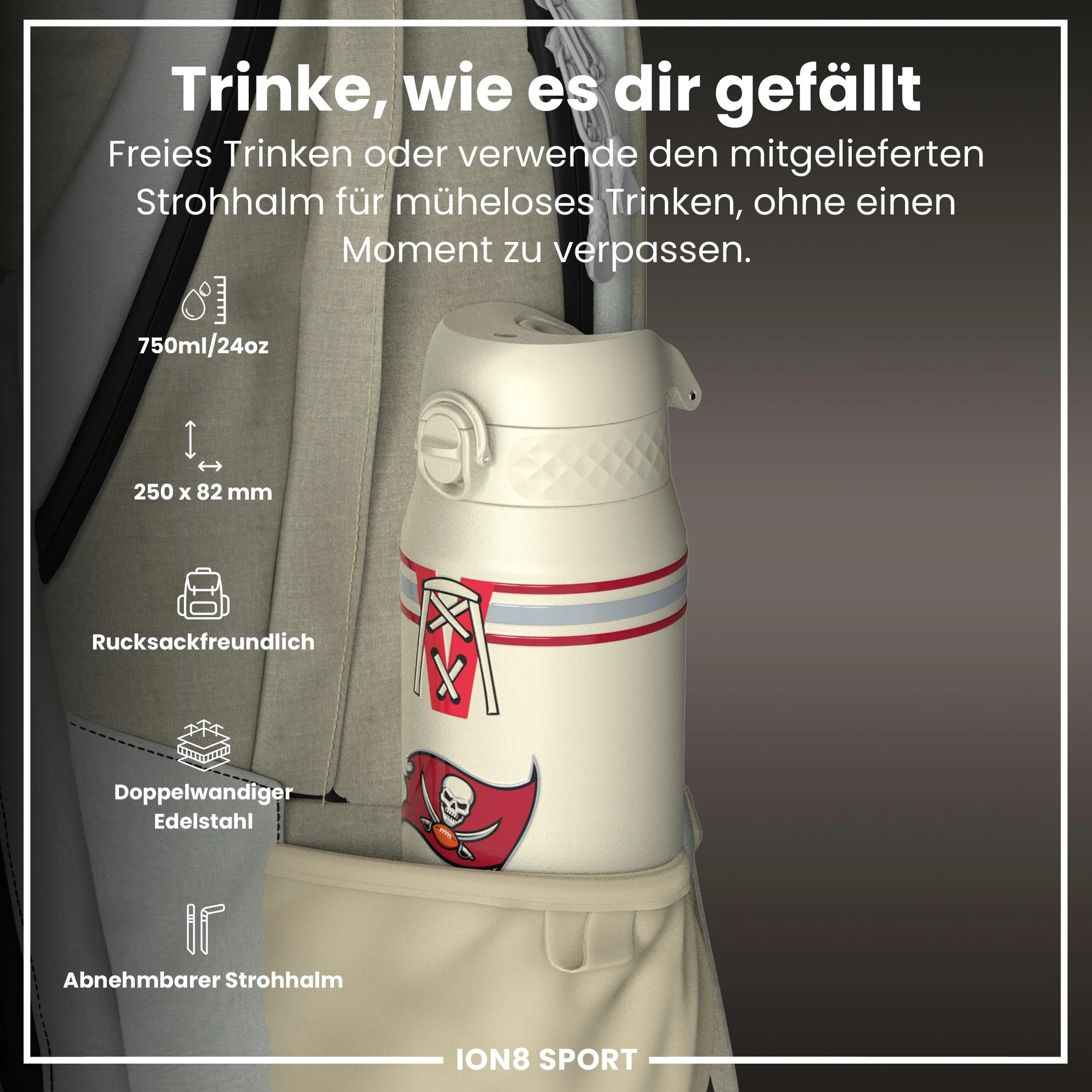 NFL x ION8, Isolierte Edelstahl, Buccaneers, 750 ml - Image 8