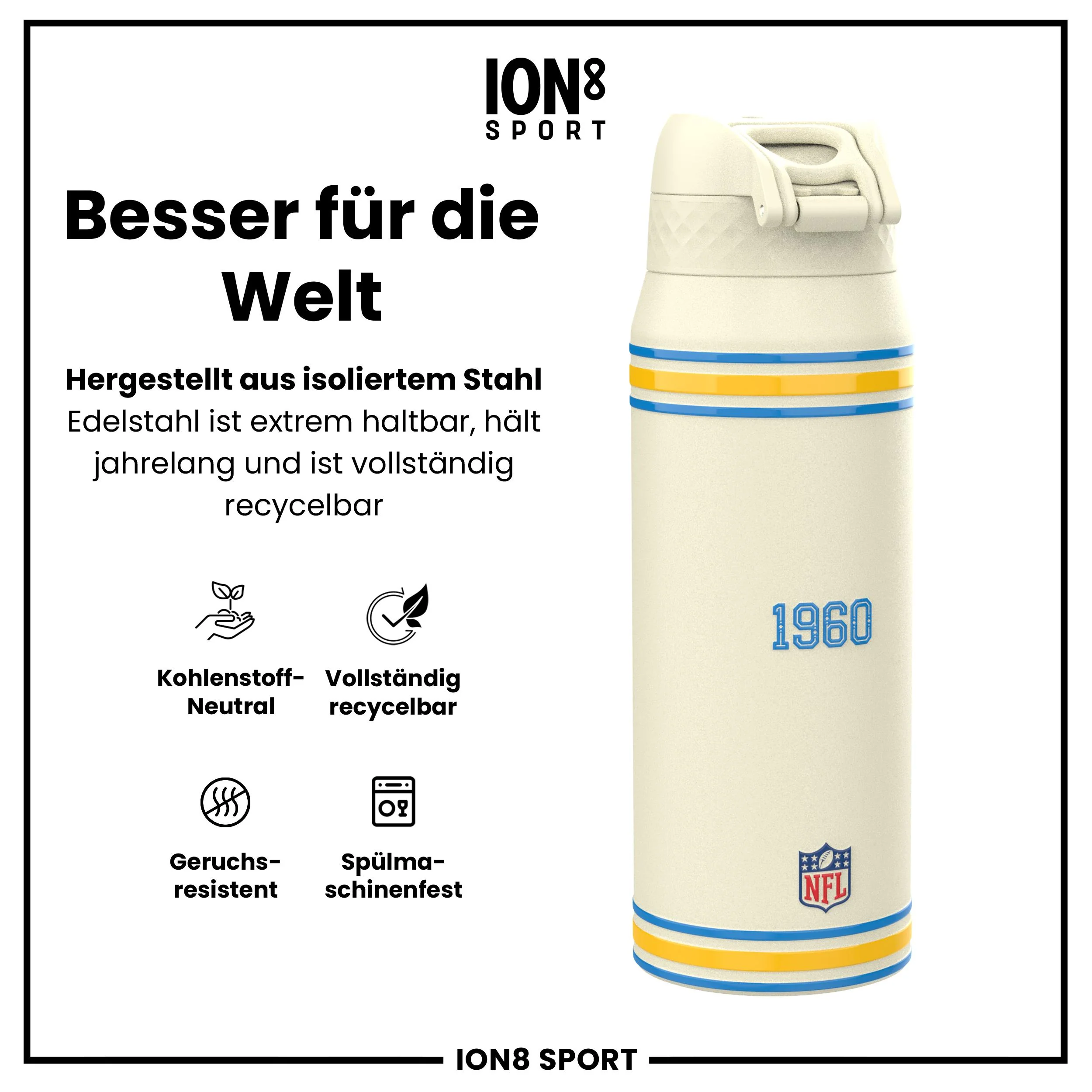 NFL x ION8, Isolierte Edelstahl, Chargers, 750 ml - Image 5