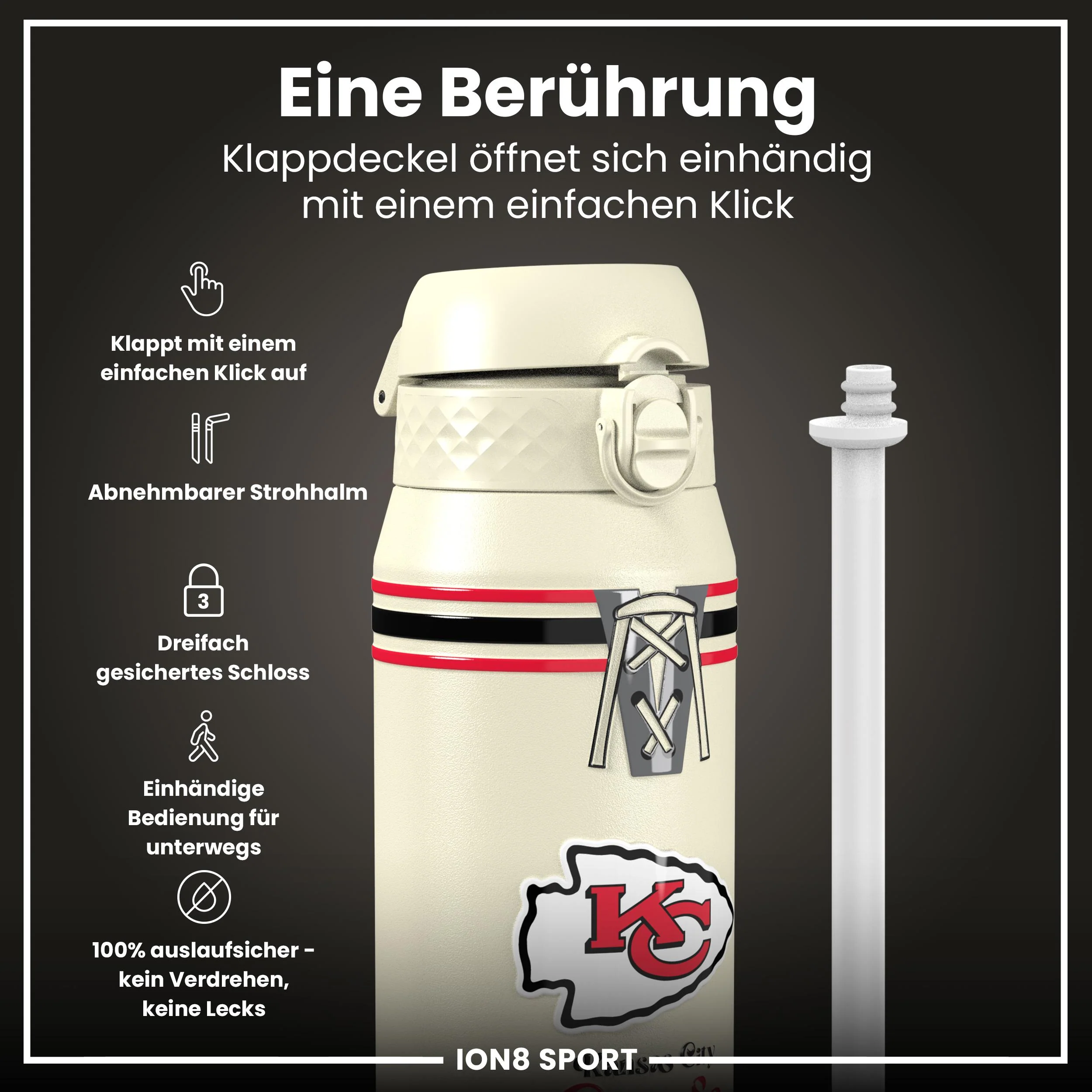 NFL x ION8, Isolierte Edelstahl, Chiefs, 750 ml - Image 3