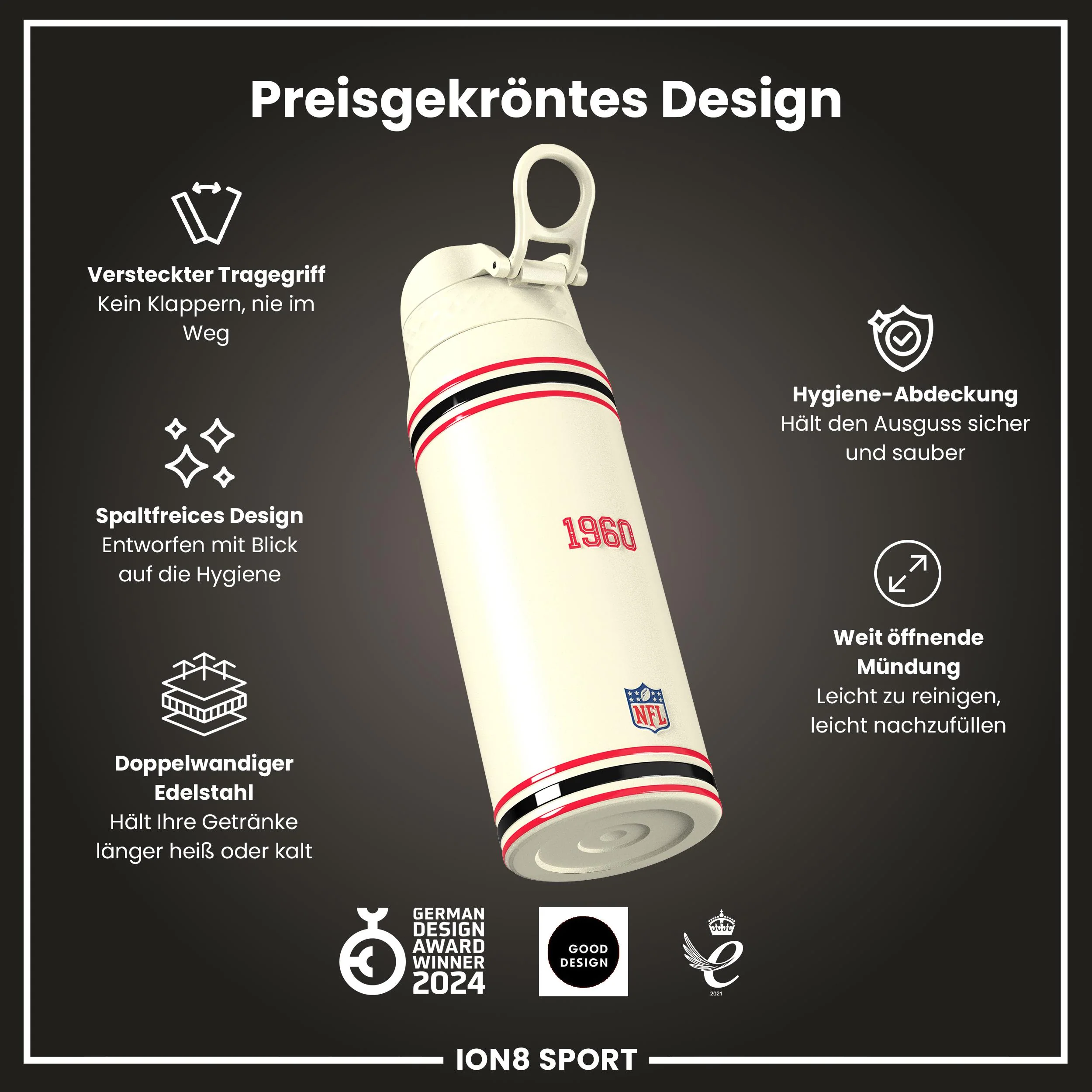 NFL x ION8, Isolierte Edelstahl, Chiefs, 750 ml - Image 6