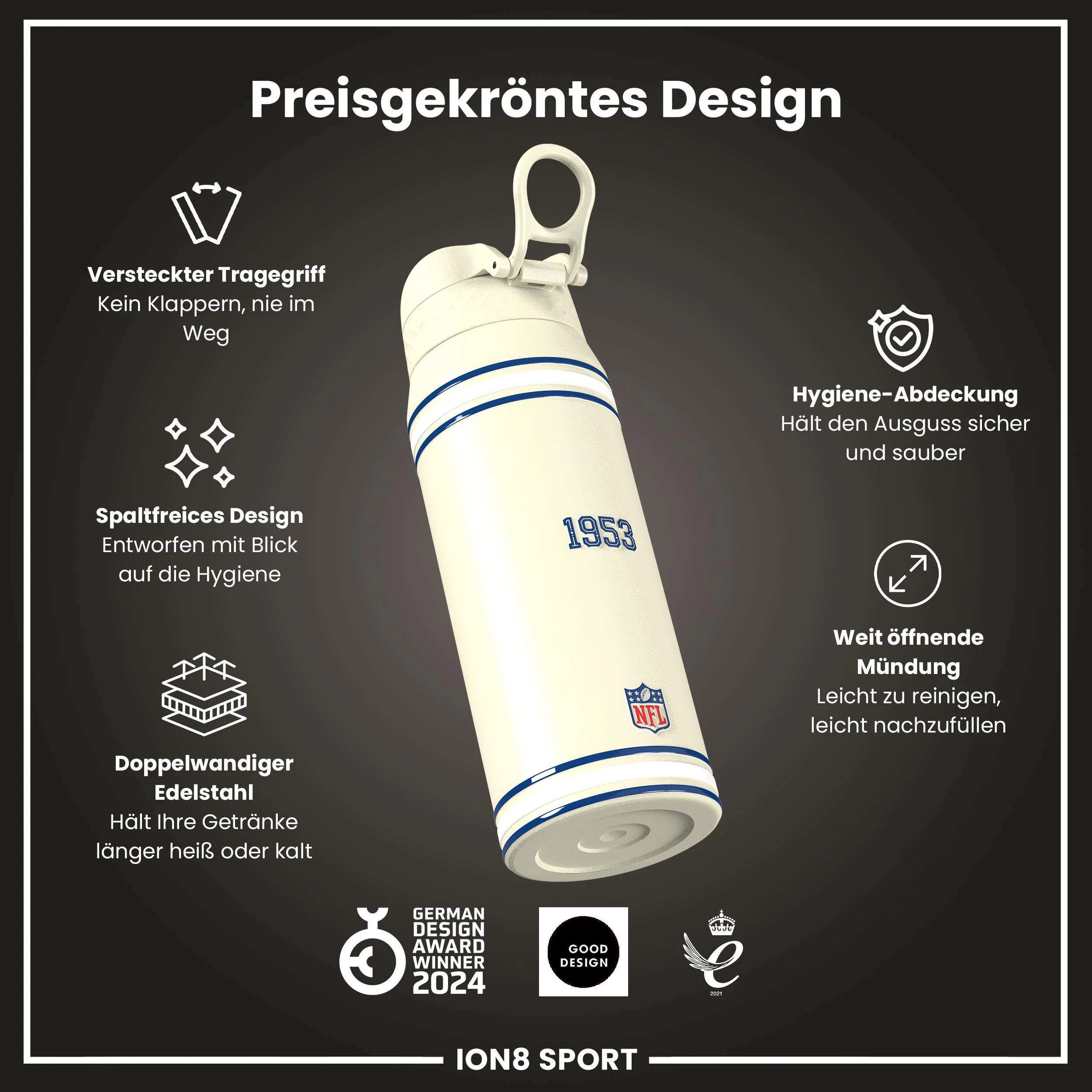 NFL x ION8, Isolierte Edelstahl, Colts, 750 ml - Image 6