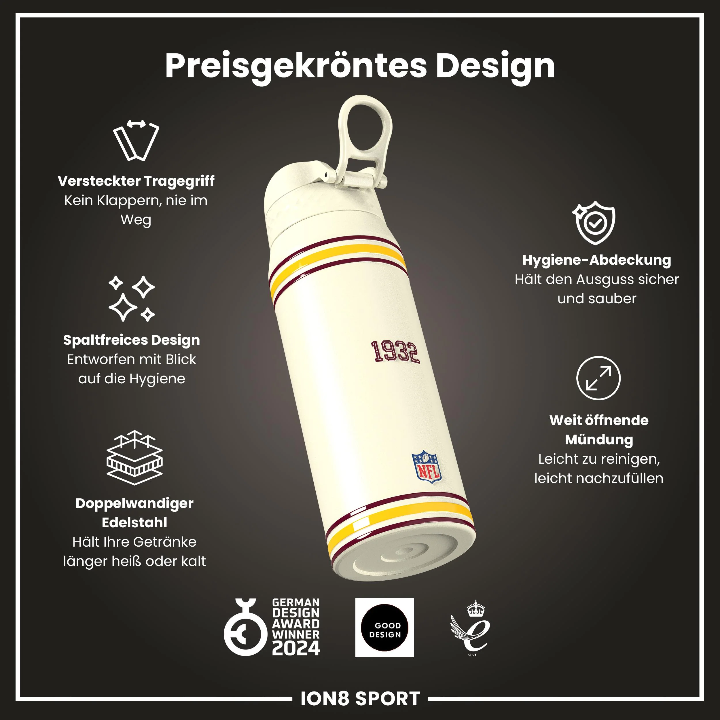 NFL x ION8, Isolierte Edelstahl, Commanders, 750 ml - Image 6