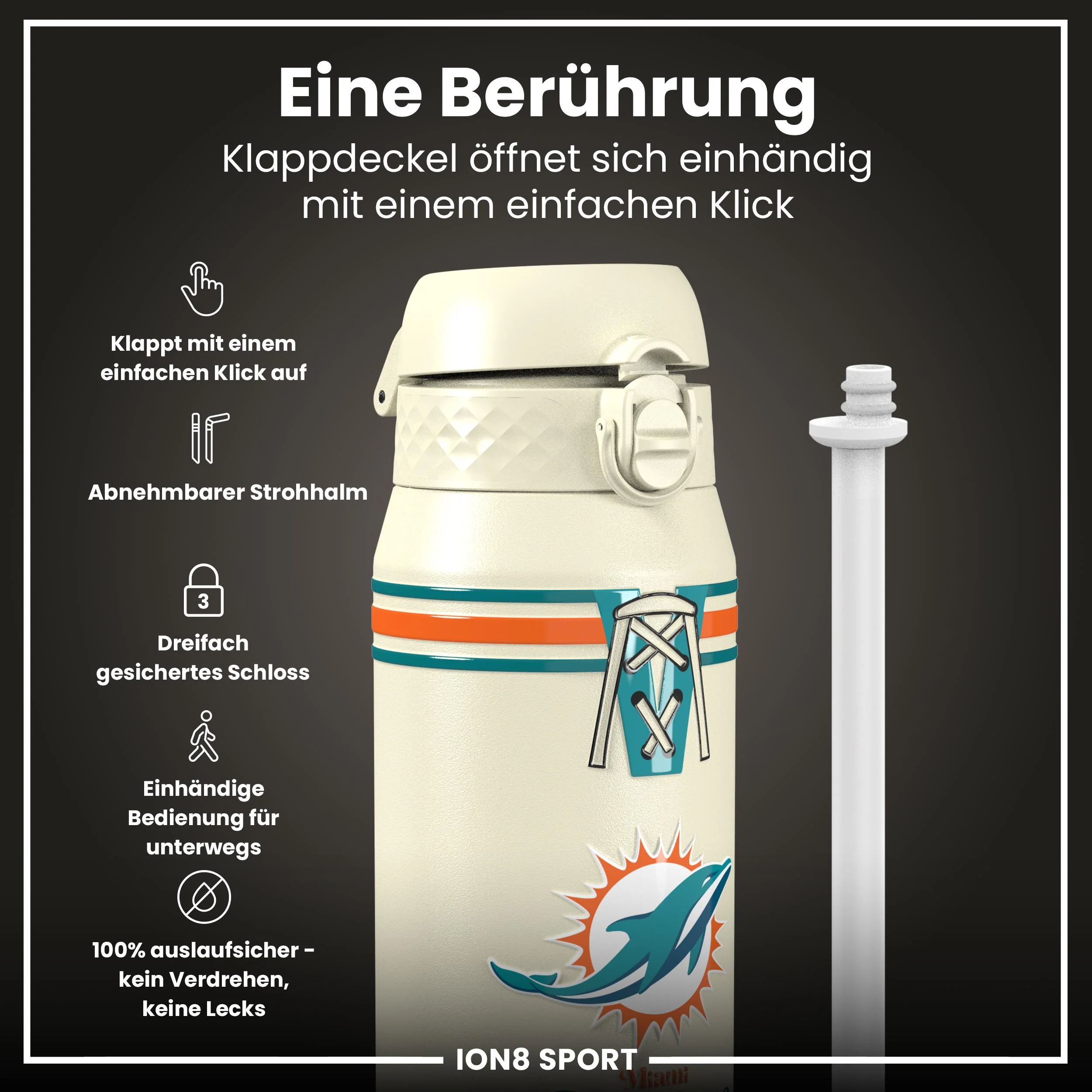 NFL x ION8, Isolierte Edelstahl, Dolphins, 750 ml - Image 3