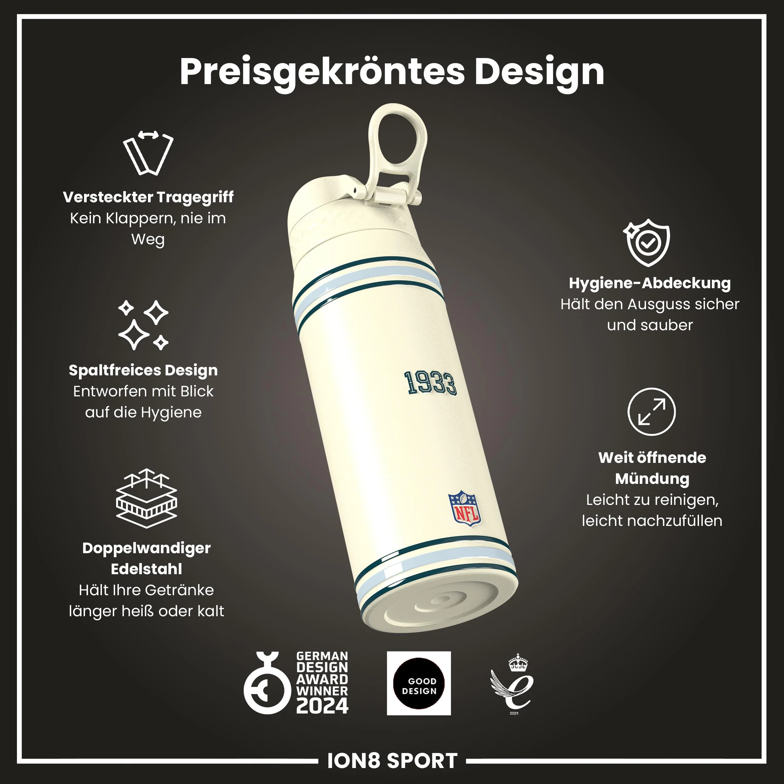 NFL x ION8, Isolierte Edelstahl, Eagles, 750 ml - Image 6