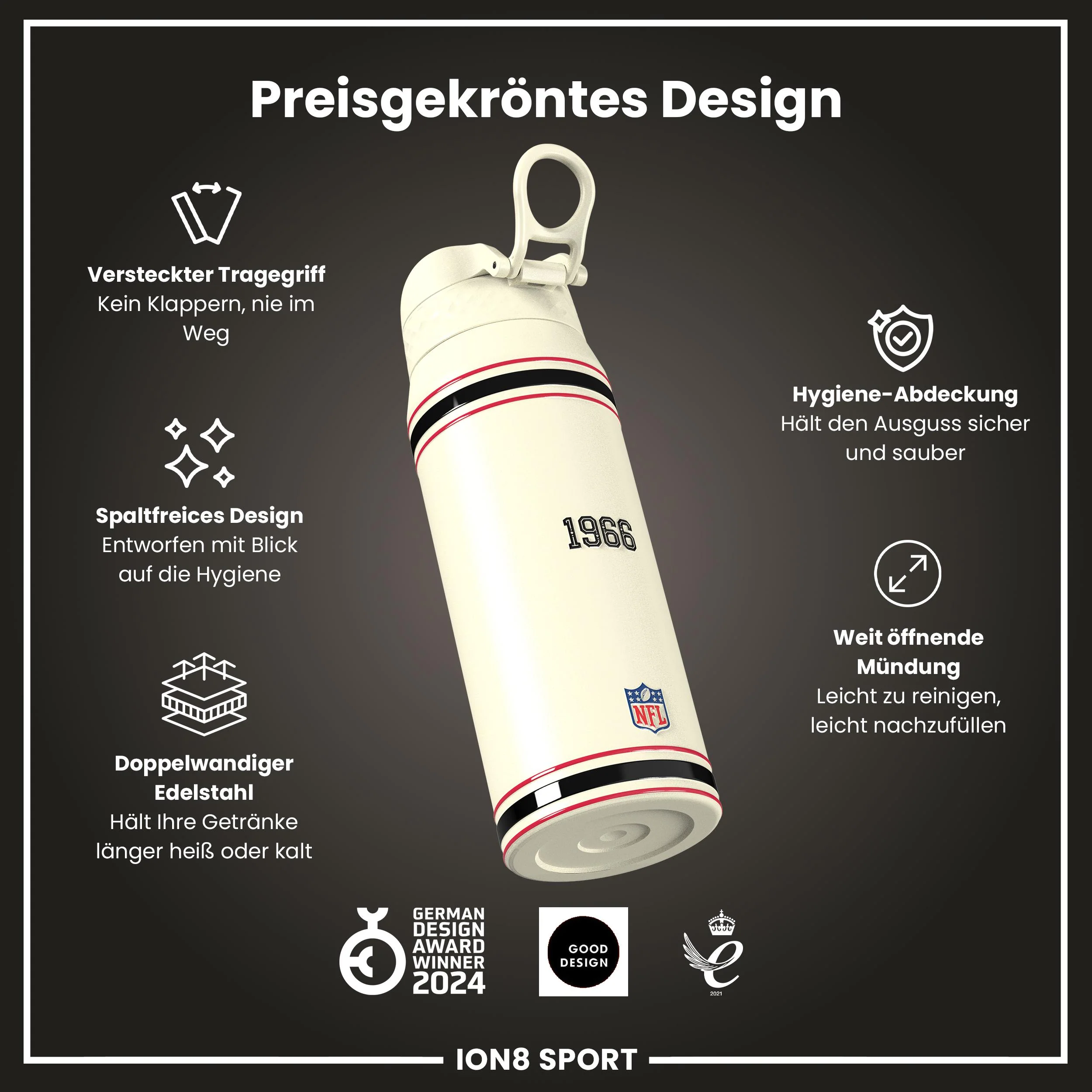 NFL x ION8, Isolierte Edelstahl, Falcons, 750 ml - Image 6