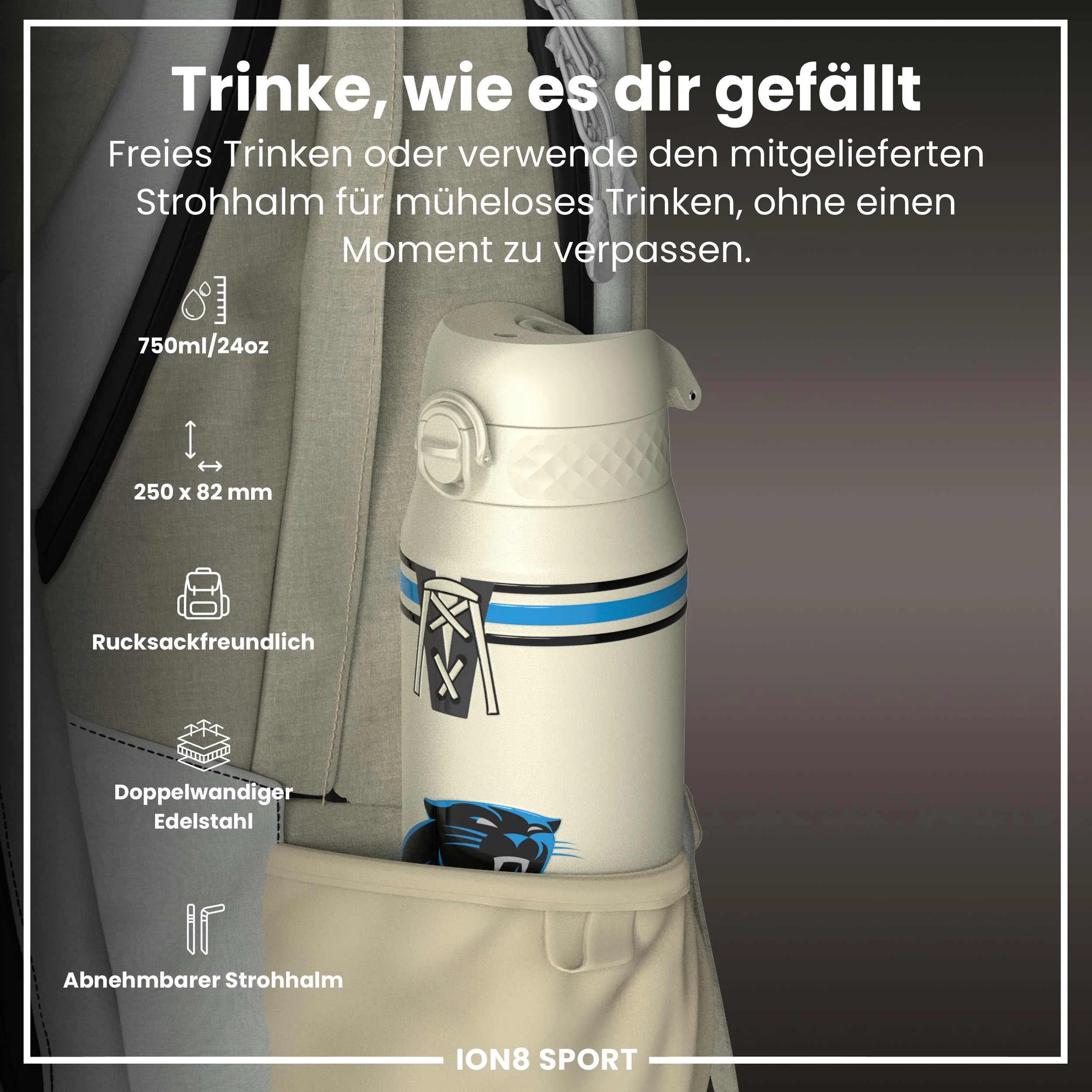 NFL x ION8, Isolierte Edelstahl, Panthers, 750 ml - Image 2