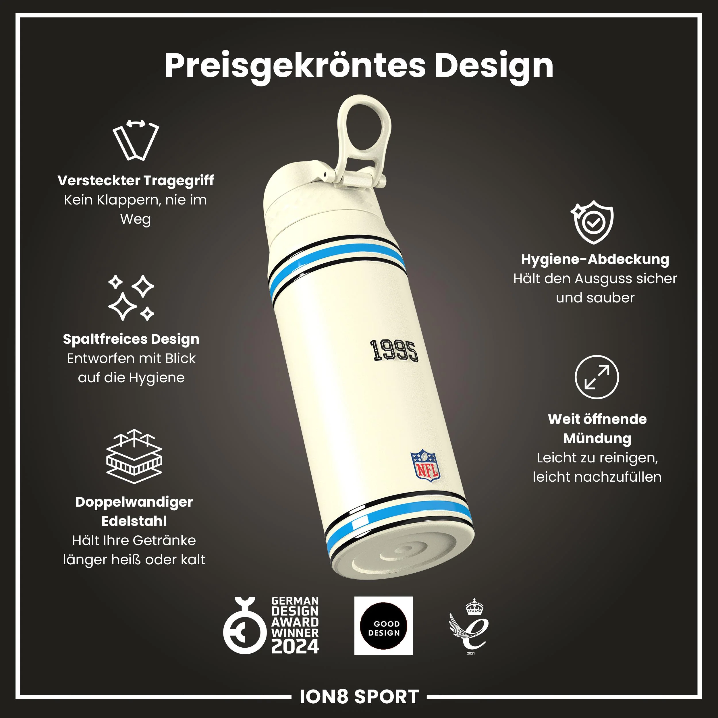 NFL x ION8, Isolierte Edelstahl, Panthers, 750 ml - Image 6