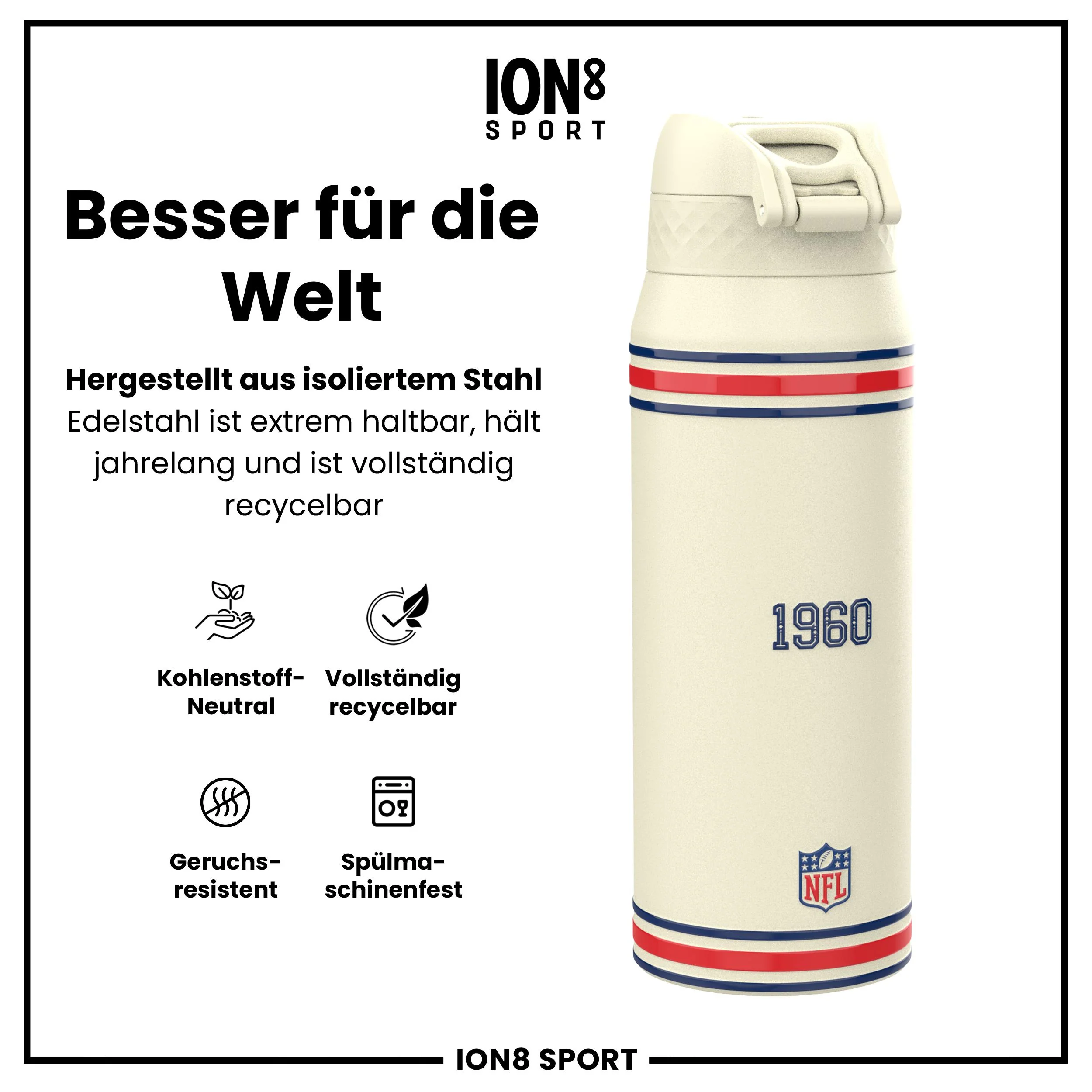 NFL x ION8, Isolierte Edelstahl, Patriots, 750 ml - Image 5