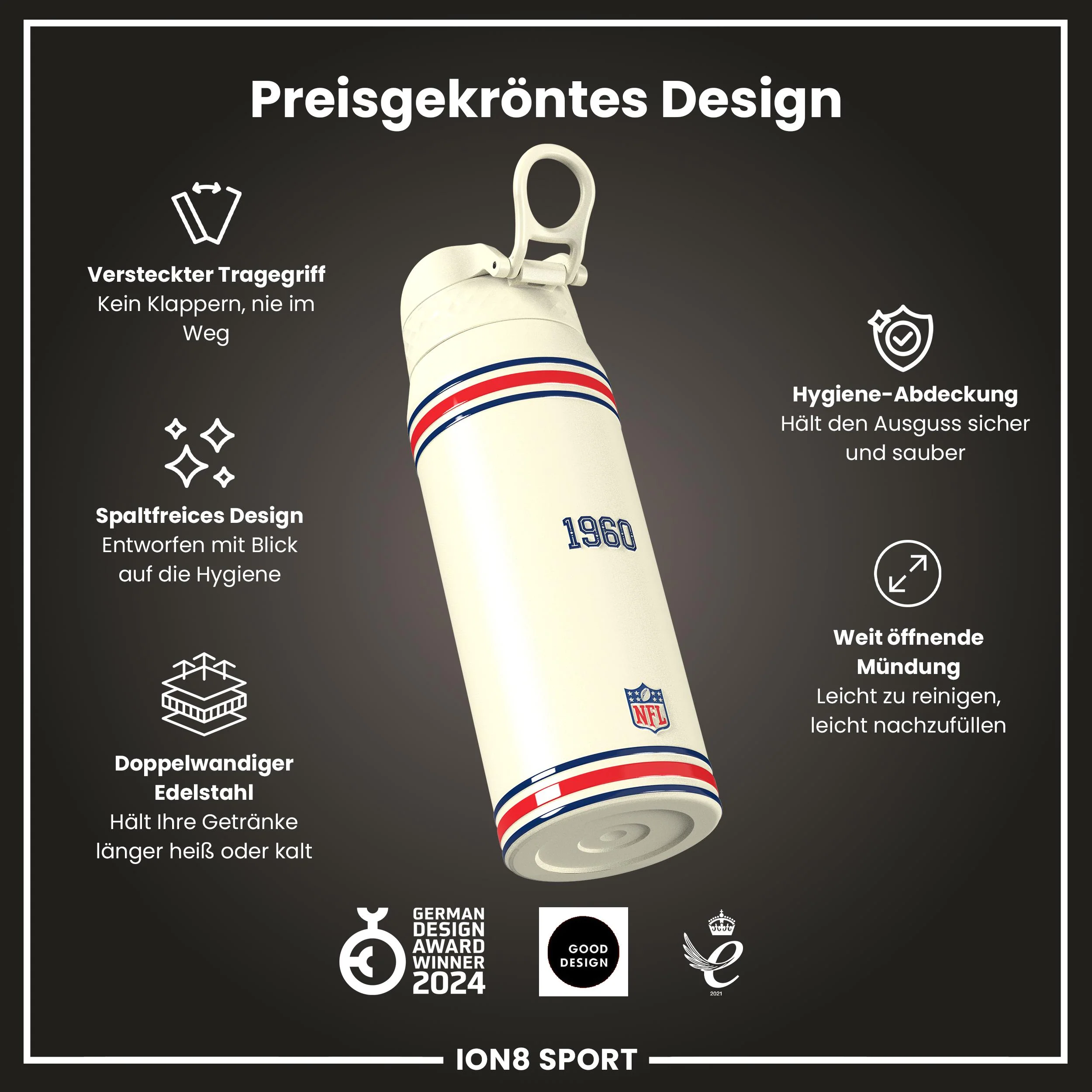 NFL x ION8, Isolierte Edelstahl, Patriots, 750 ml - Image 6