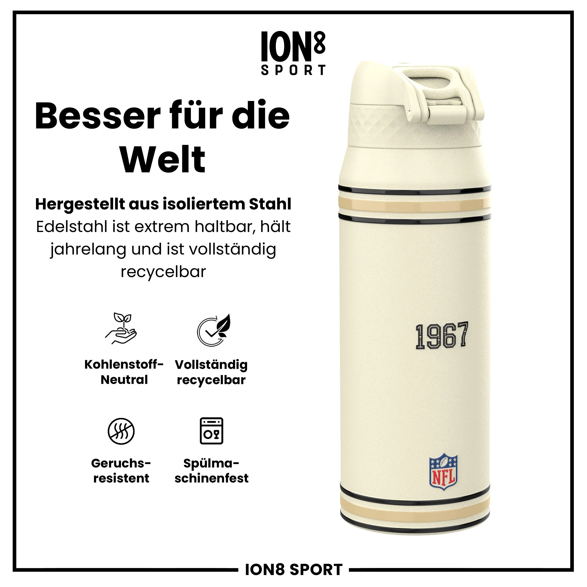 NFL x ION8, Isolierte Edelstahl, Saints, 750 ml - Image 4
