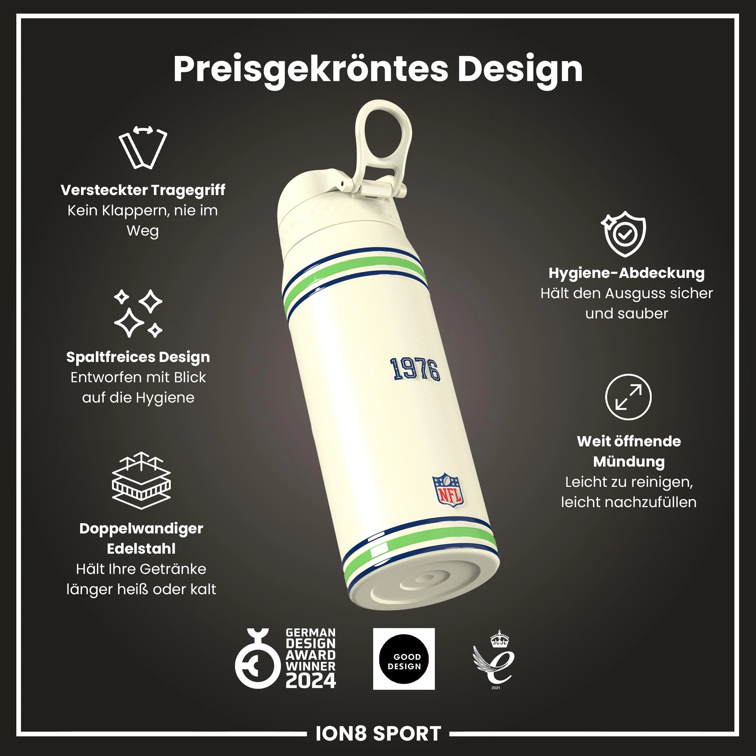 NFL x ION8, Isolierte Edelstahl, Seahawks, 750 ml - Image 6