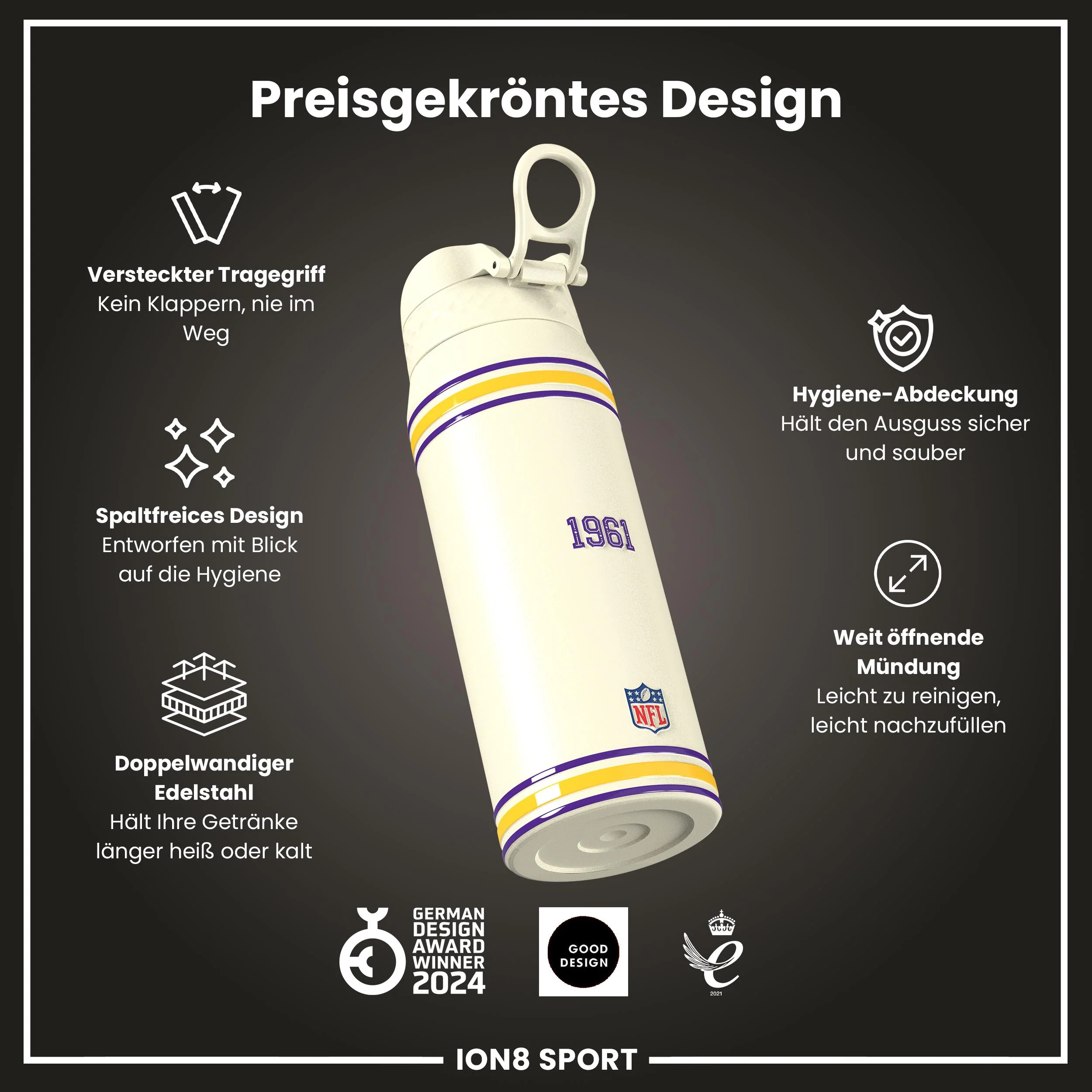 NFL x ION8, Isolierte Edelstahl, Vikings, 750 ml - Image 6
